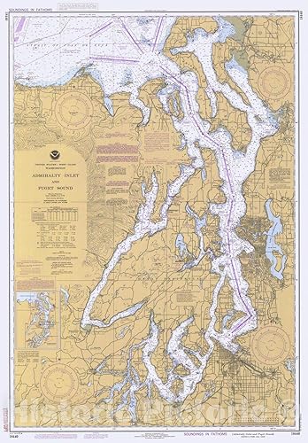 Miniatura 1 de Historic Pictoric Mapa vintage  Admiralty Inlet and Puget Sound, WA, 1983 Náutico NOAA Chart  Arte de pared vintage  16 x 24 pulgadas