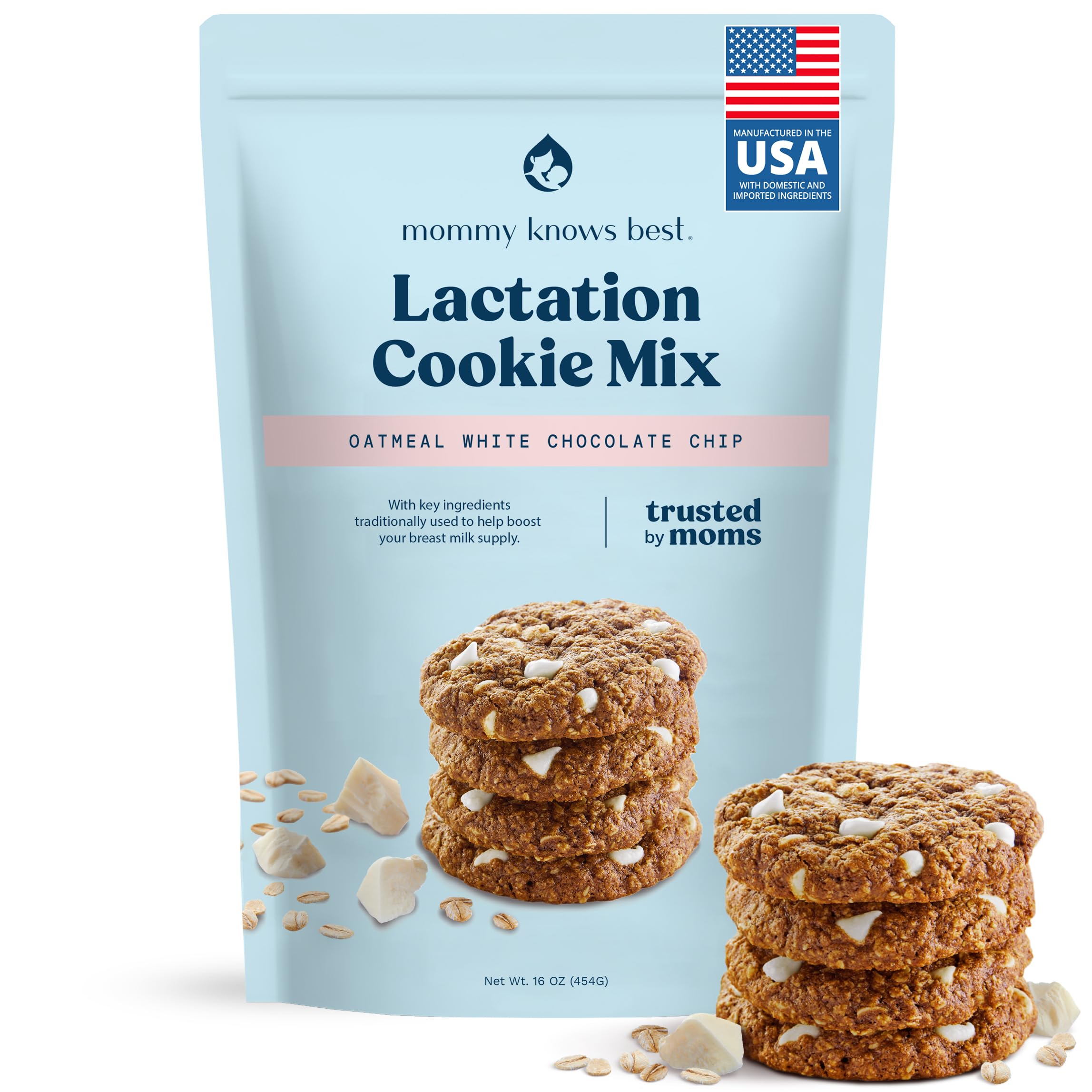 Mommy Knows Best Lactation Cookies Mix - Oatmeal Breastfeeding Cookie Supplement Support for Breast Milk Supply Increase (White Chocolate Chip, 1 Pound (Pack of 1))