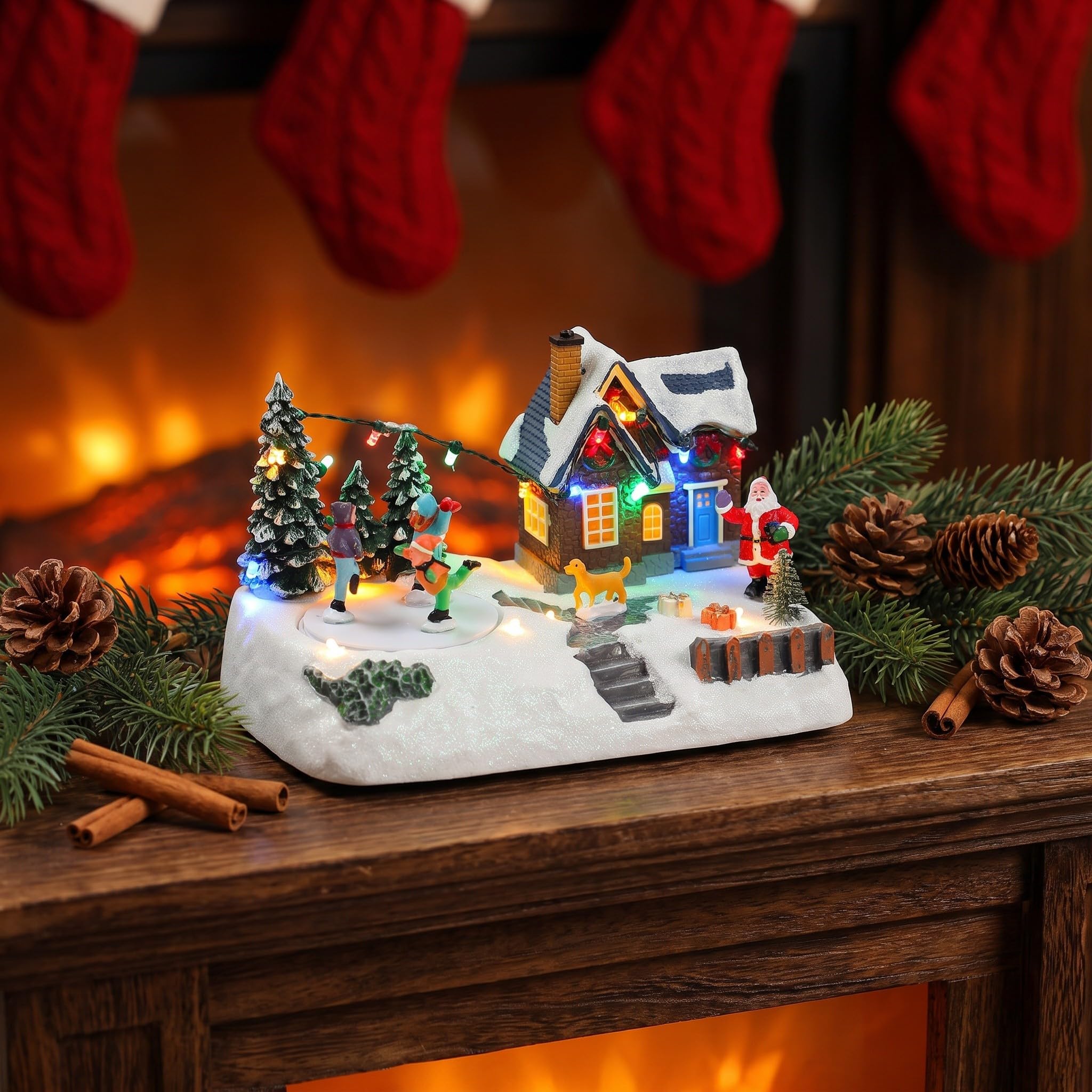 Miniatura Casa Villaggio Neve Natalizio in Resina Luminosa