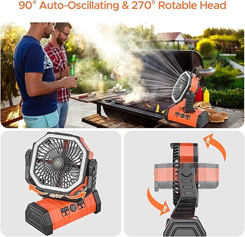 Miniatura 5 de Ventilador de camping recargable con linterna LED ventilador de escritorio de 20000 mAh con control remotoganchotemporizador ventilador portátil de