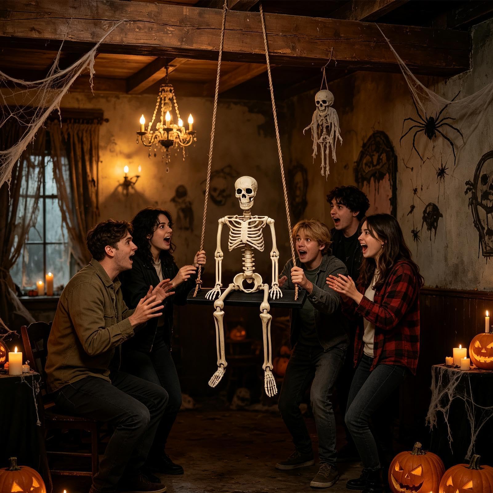 Halloween Swing Skeleton Spooky Ornamento Halloween Yard Hanging Decor | Decorazioni da appendere per esterni, cortile, cortile, patio, portico, ramo di albero, grondaia, case infestate, feste