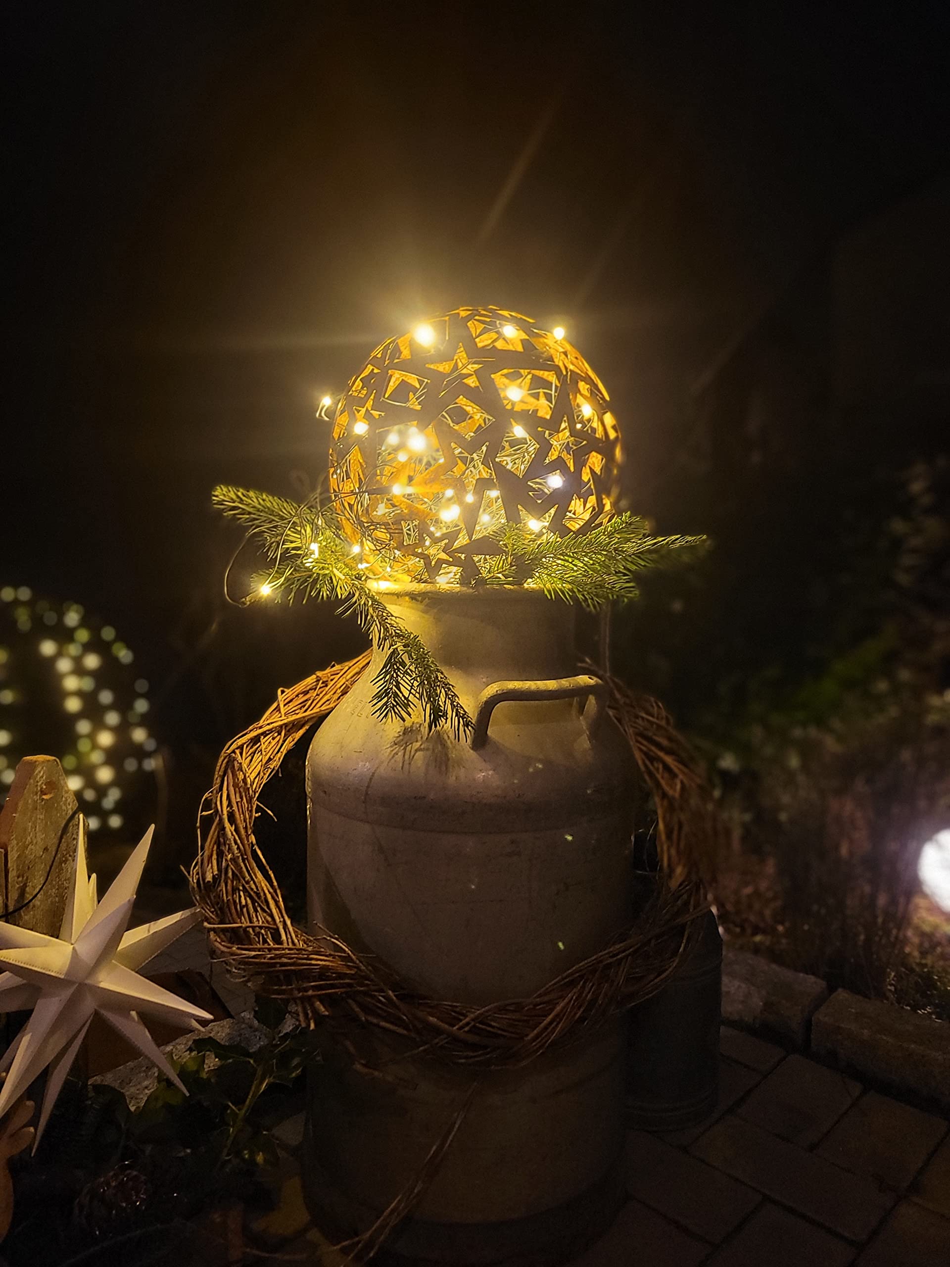 Bornhöft Sternen Kugel 30cm Metall Rost Gartendeko Edelrost rostige Gartendekoration Gartenkugel Rosenkugel Weihnachten (40cm)