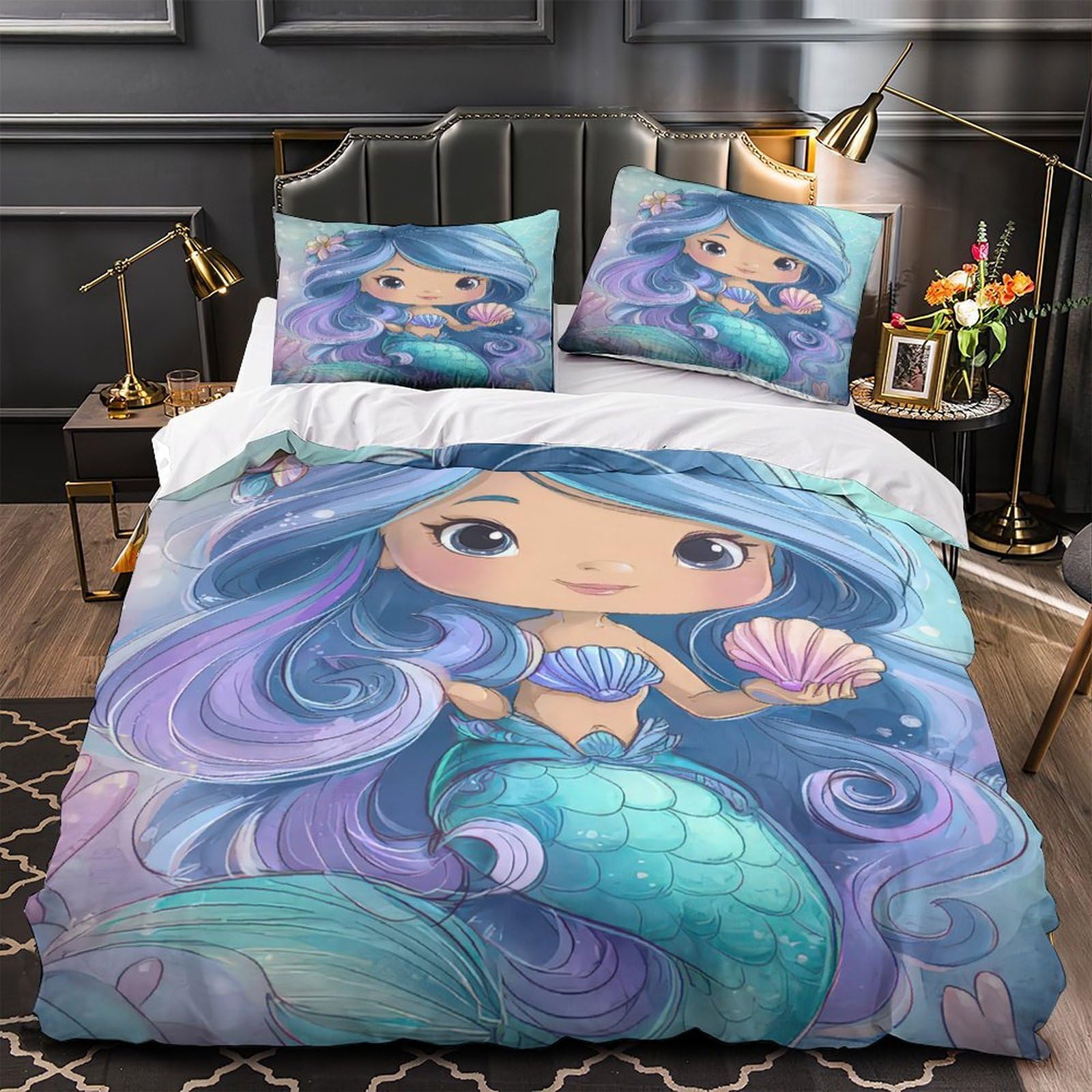 Housse de couette sirène 135x200 pour lit une place enfant