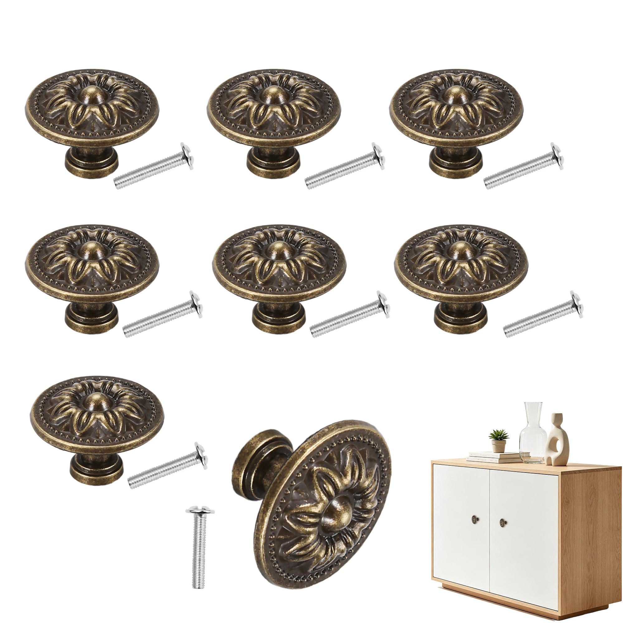8Pcs Antique Bronzy Cabinet Knobs Waterproof and Rustproof Vintage Cabinet Handles Cupboard Handles Retro Bronze Drawer Pull Knobs 30mm Diameter Pull Handle for Cupboard Wardrobe Furniture Hardware