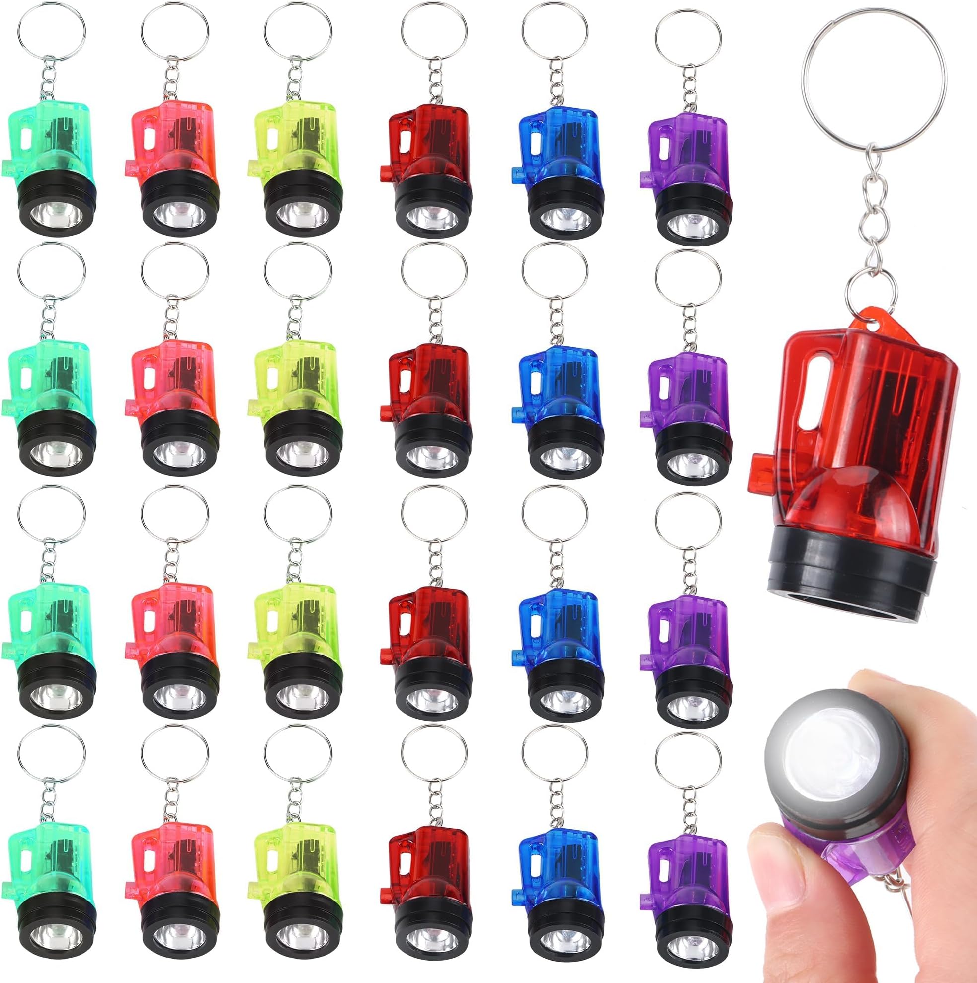 24 Pieces Key Ring Torch Mini Lamp, 4 cm Colourful Mini LED Torch - Key Ring Hand Lamp Toy for Children Party Bags Camping Hiking Kids