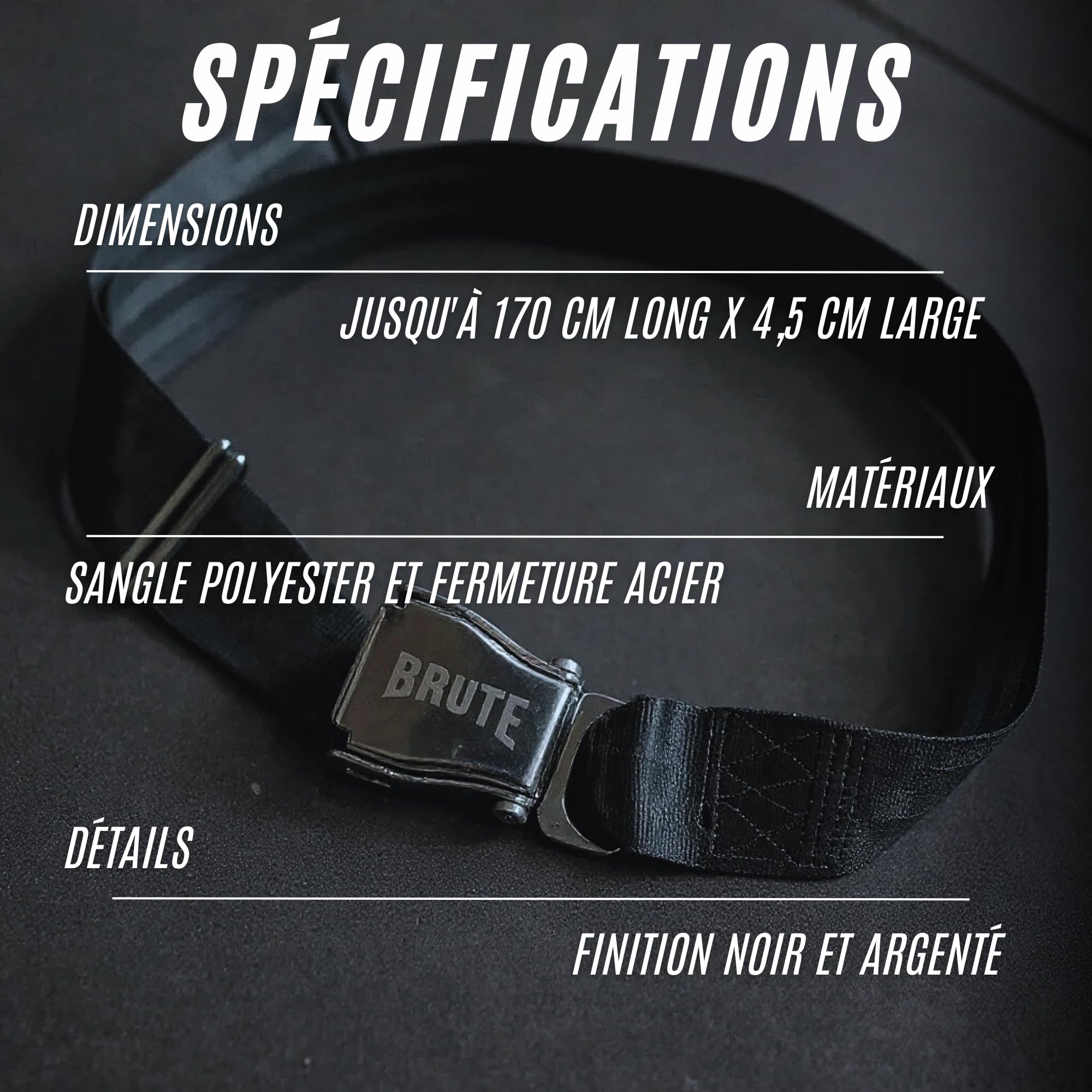 BRUTE Ceinture de Sécurité Musculation Rallonge Ceinture Gym Extension Ceinture Avion Seat Belt Sport Fitness Bodybuilding Powerlifting Longueur 170 cm