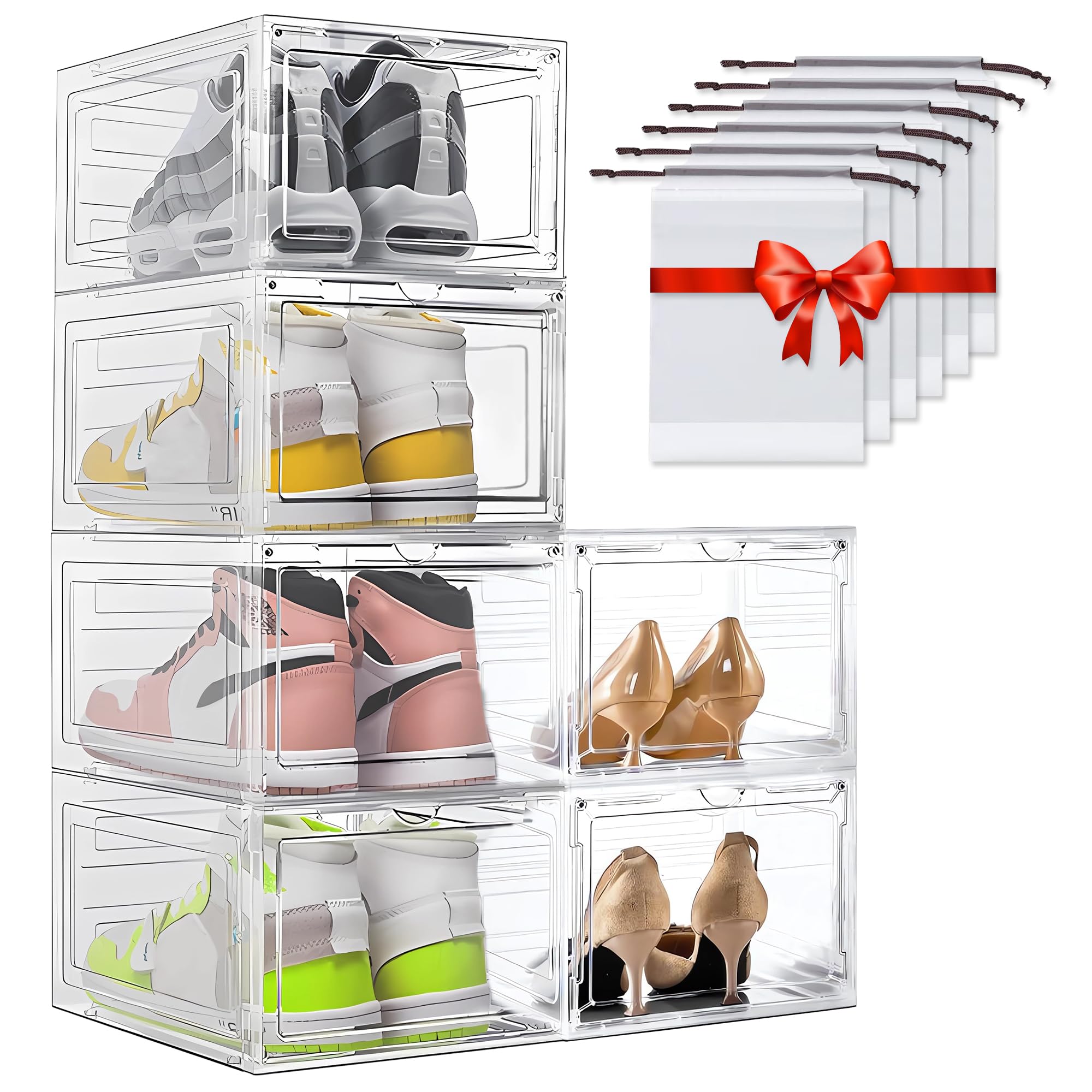 Otto'sFera Cajas Para Zapatos - Organizador Zapatos Plástico, 6 Cajas Almacenaje Plástico Duro Transparente, Zapatero Almacenamiento Apilables Con Puerta Magnética, Organizador De Zapatos Armario.