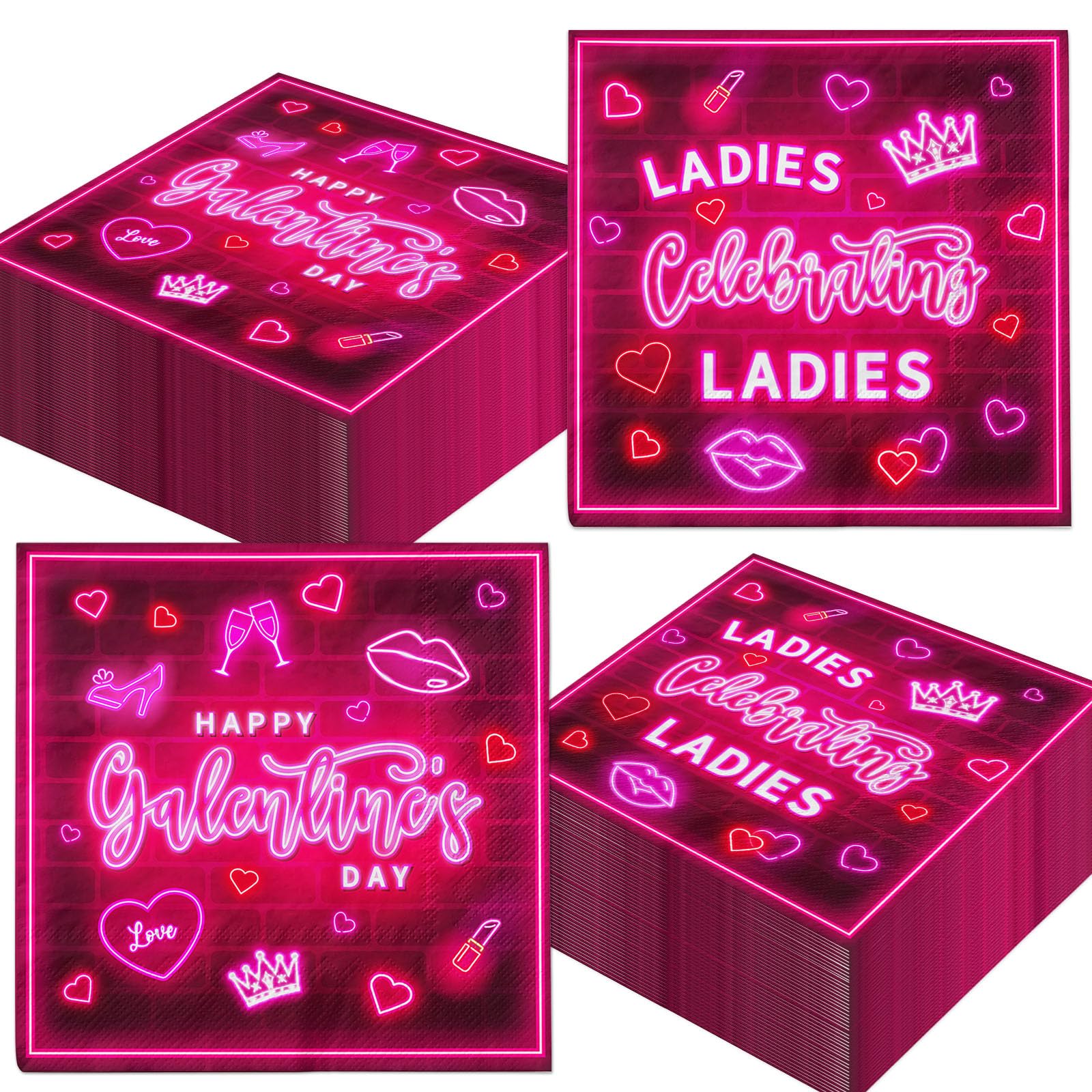Galentines Day Decorations Napkins, 40Pcs Pink Neon Galentines Napkins Disposable Galentines Gang Happy Galentines Day Napkins for Girl Lady Galentines Day Party Decorations