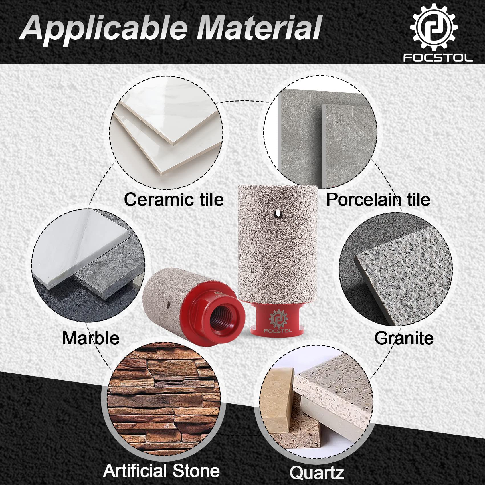 FOCSTOL Fraise Diamantée 35mm pour Agrandir, Façonner, Meule et Biseauter les Trous Existants dans Carrelage Porcelaine Céramique Granit Pierre Marbre M14 Filetage