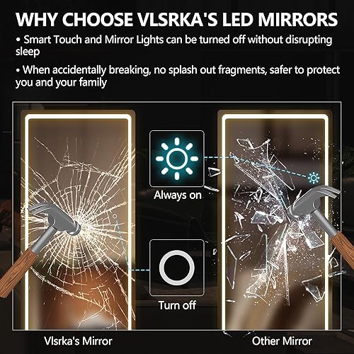 Miniatura 7 de Vlsrka Espejo de longitud completa con luces, espejo LED, 63 x 20 pulgadas, espejo de cuerpo completo, espejo de pie, espejo montado en la pared,