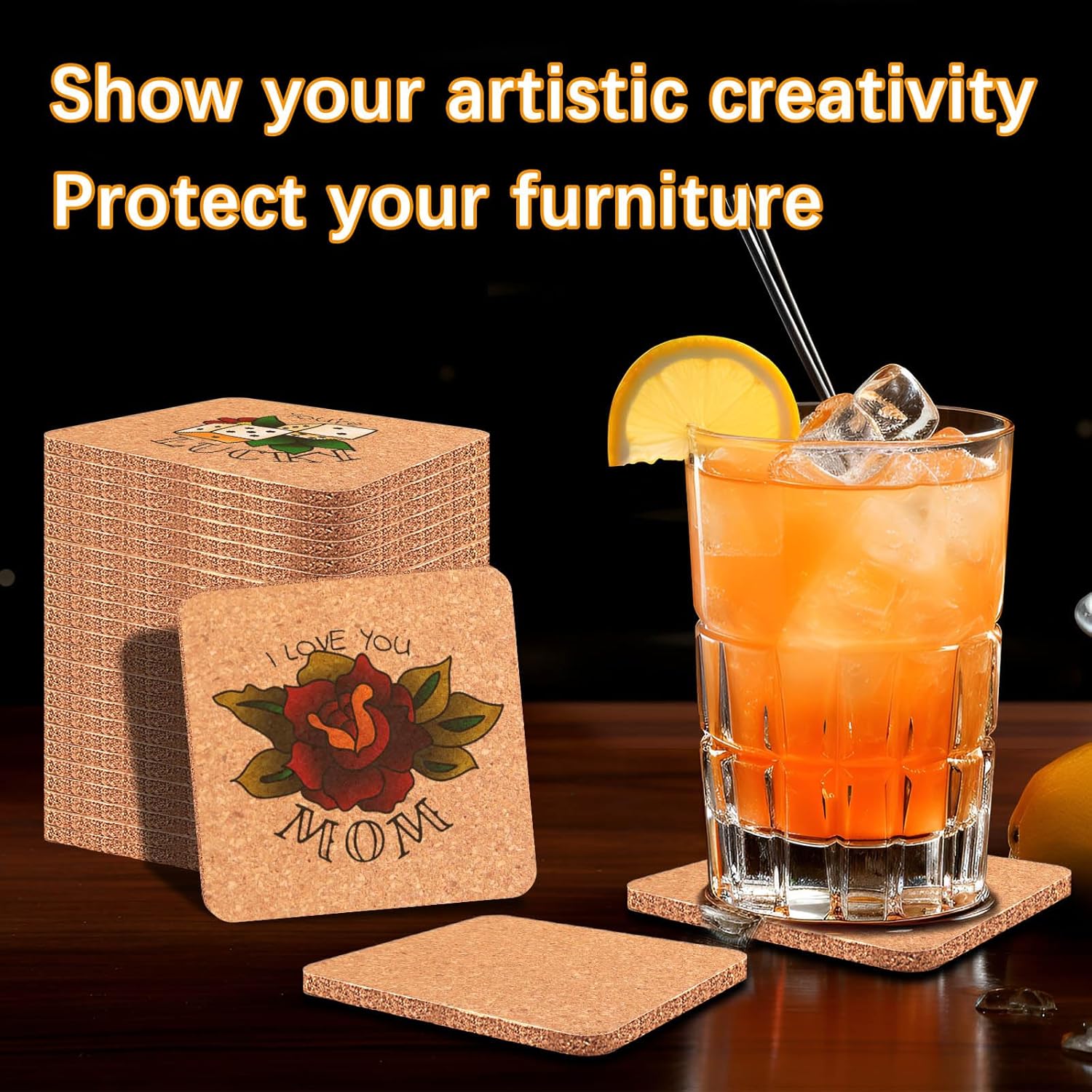 50 Pcs Cork Coasters Bulk, Blank Square Cork Coasters DIY Crafts, Non-Slip Heat-Resistant Reusable Coffee Coaster, Suitable for Home Desktop Decoration - Image 3