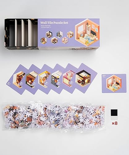 Miniatura 2 de Pintoo Juego de rompecabezas de azulejos de pared, serie Cozy Corner, siete de 56 piezas de azulejos de pared crean pantallas 3D con tiras