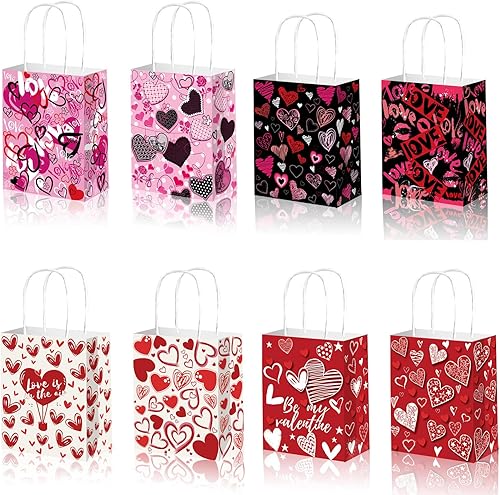 Miniatura 8 de KIPETTO Bolsas de regalo de San Valentín, 12 bolsas de papel para el día de San Valentín con asas en forma de corazón, bolsa de golosinas