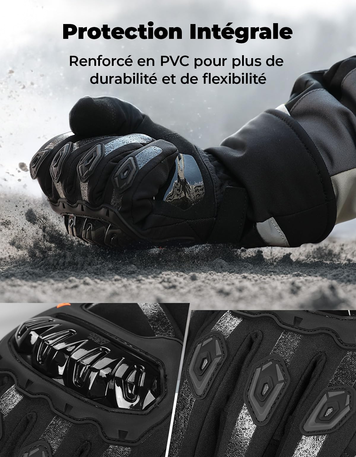 KEMIMOTO Gants Moto Hiver, Gants Imperméable Homologués Hommes Protection Multicouche, Chaude, à Deux Doigts Écran Tactile pour Activités de Plein Air Hivernales, Ski, Randonnée, Vélo