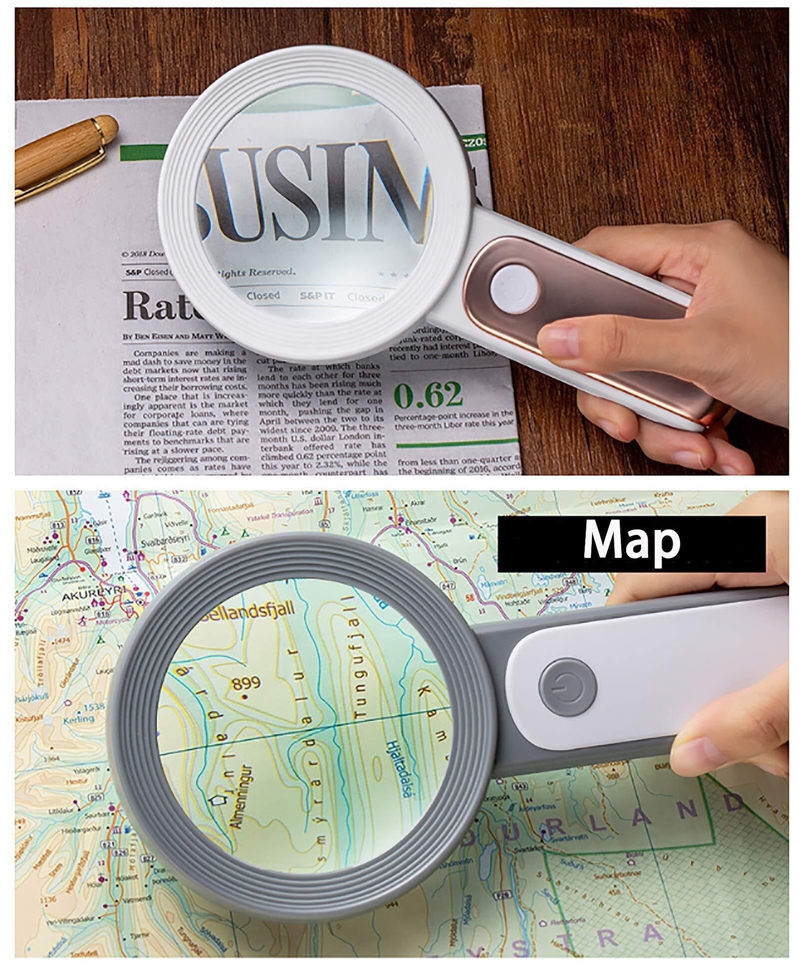 Lupa 30X, Lupa Grande de Mano de 18 LED con luz, Lupa de Vidrio de 80 mm, Lupa iluminada para Lectura, mapas, Pasatiempos, Manualidades, visión Chaser of Light