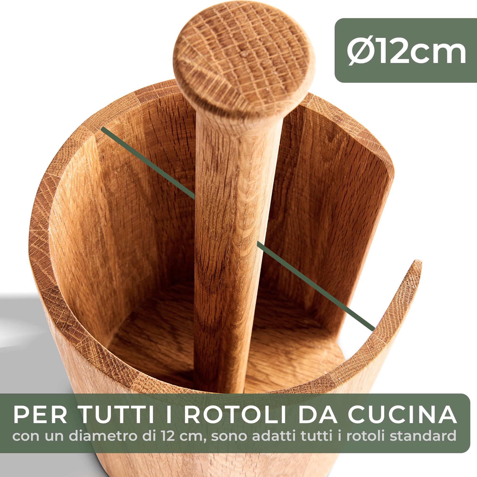 Portarotolo Da Cucina In Legno Di Quercia - Design Naturale Senza Plastica