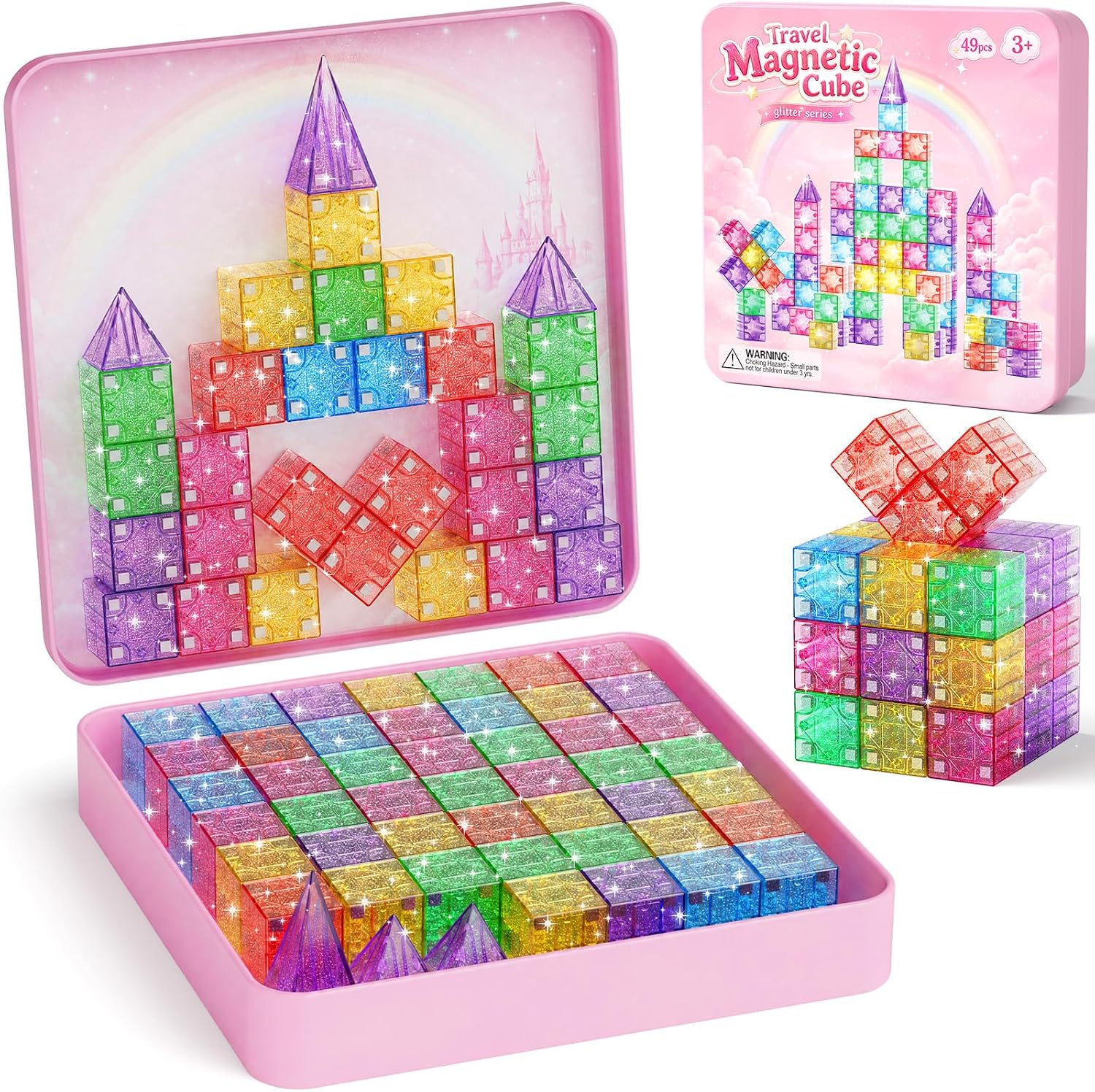 burgkidz Glitter Magnetic Blocks Travel: Portable Toy & Gift for Girls 3-8