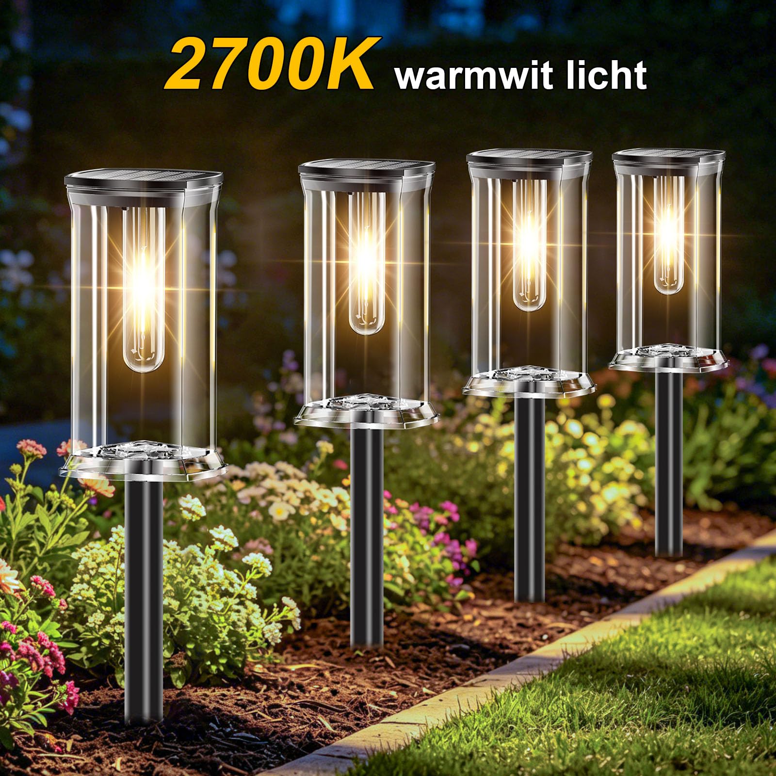 SOLARBABY Lampes Solaires Extérieur Jardin - Lot de 12 LED Blanc Chaud, Lampe Solaire Jardin IP65 Étanche, Éclairage Jardin Solaire Auto, Lampes Solaires Décoratives pour Allée Chemin Pelouse Piscine