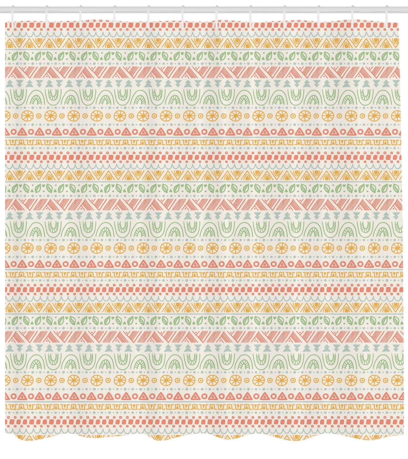 Ambesonne Striped Shower Curtain, Folk Soft Pastel Color Aztec Backdrop Round Shapes Triangles Mexican Print, Cloth Fabric Bathroom Decor Set with Hooks, 69