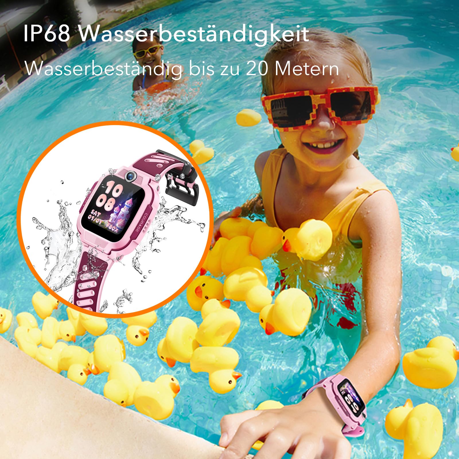 imoo Z3 Kinder Smartwatch mit GPS mit SIM,Videoanruf Kinderuhr Mädchen Rosa | Kids Smartwatch,IP68 Schwimmen Wasserdicht,256M+8G,Familie Freunde Chat,1.5",SOS,Fremdanruf-Sperre,Kamera,1-2 Tage Nutzung