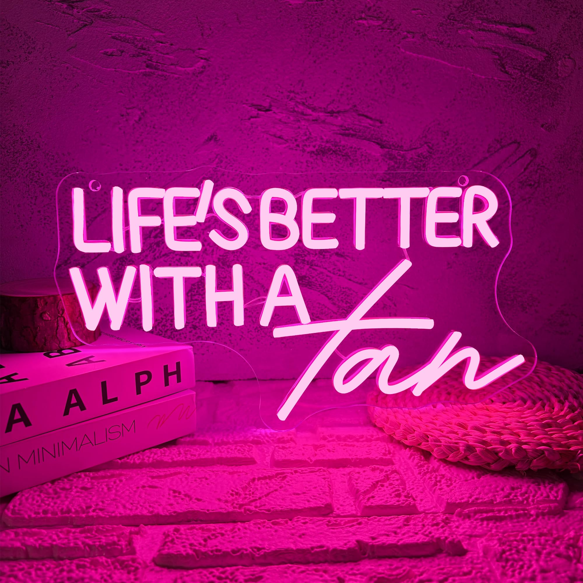 Allball Life’S Better With A Tan Neon Sign, USB Powered Dimmable LED Neon Light, for Summer Tanning Home Room Wall Decor Tropical Vacation Decor, Office Or Gift for Summer Lovers(14.1 * 7.8 In)
