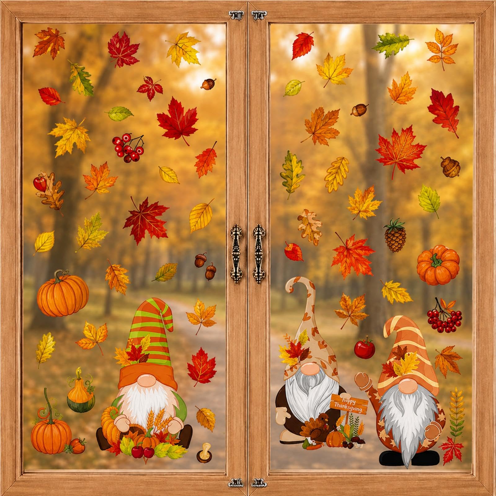 Autumn Decorations, 6Pcs Fall Window Stickers, Maple Leaf Gnome Autumn Set