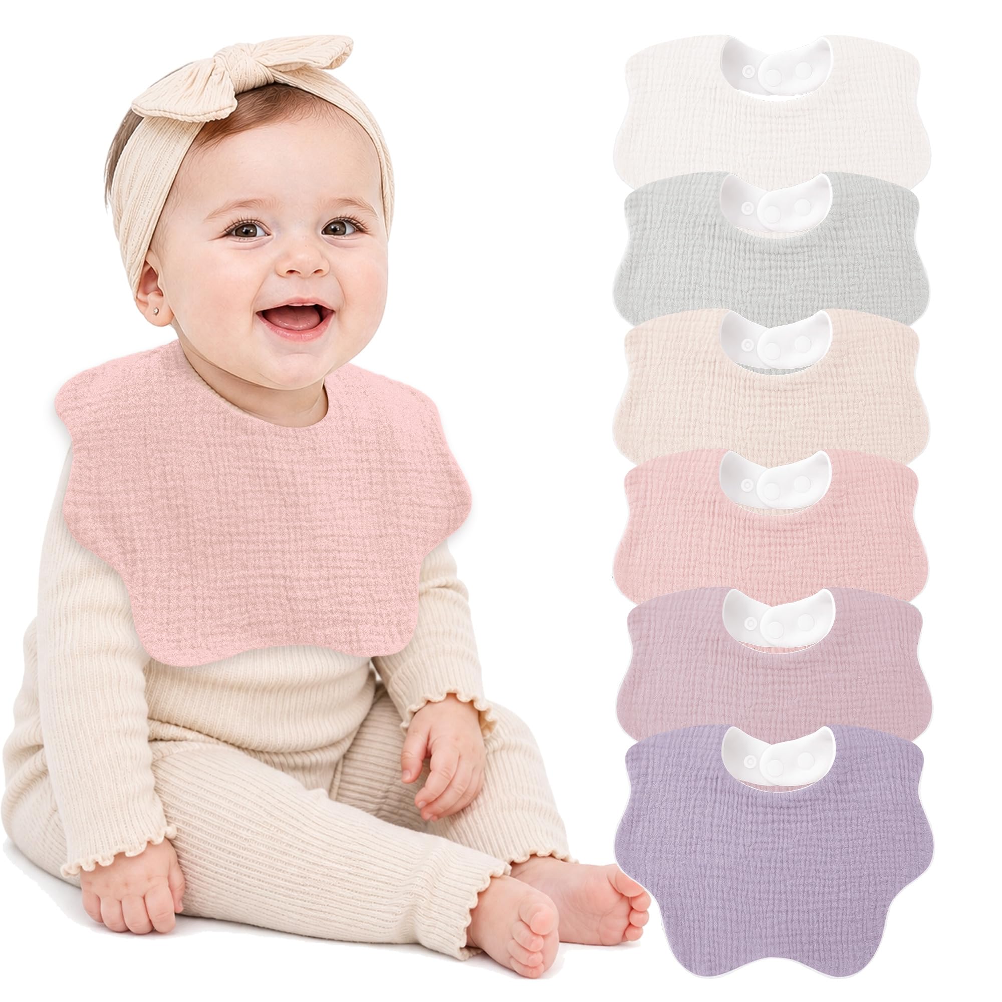 Bearmoss Muslin Baby Bibs for Drooling &amp; Teething Cotton Drool Bib 6 Pack