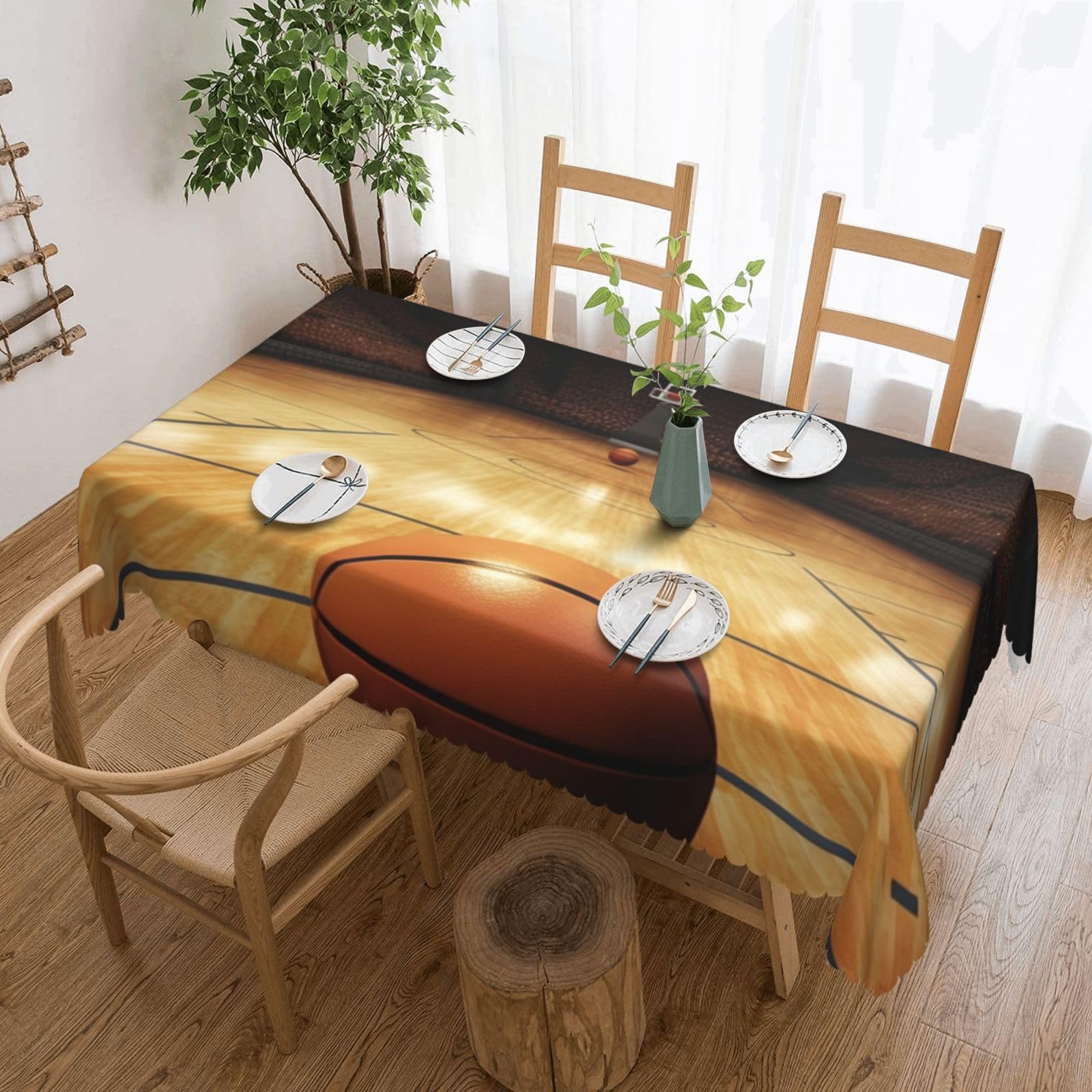 FodPand Basketball Tablecloths for Rectangle Tables 54 x 72 Inch - Reusable Washable Dining Table Clothes - Stain and Wrinkle Resistant Decorative Fabric Table Cover for Wedding Party