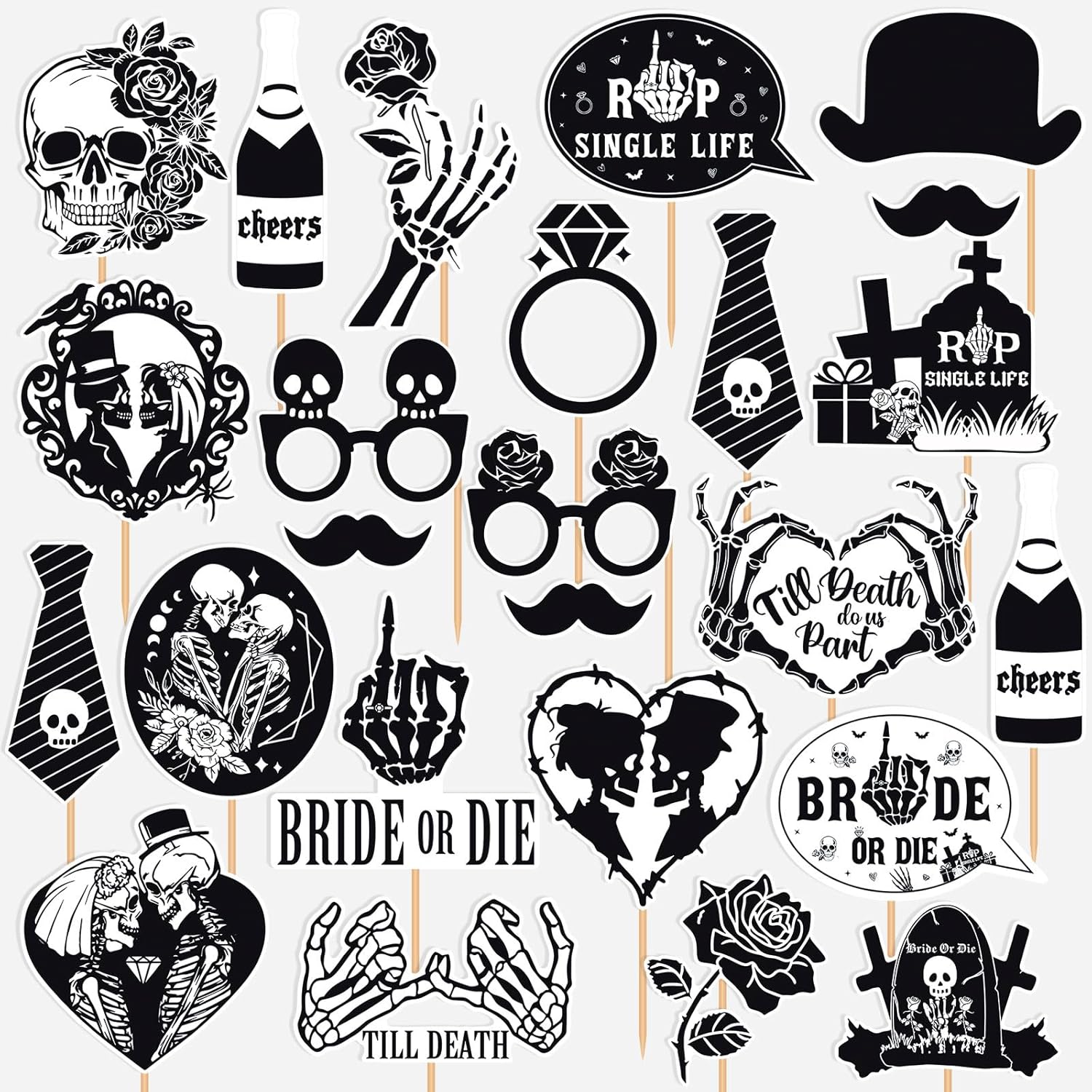 20Pcs Bride or Die Photo Booth Props Bride or Die Bachelorette Party Decorations Bachelorette Photo Props Rip Single Life for Till Death Do Us Party Bachelorette Decorations Supplies