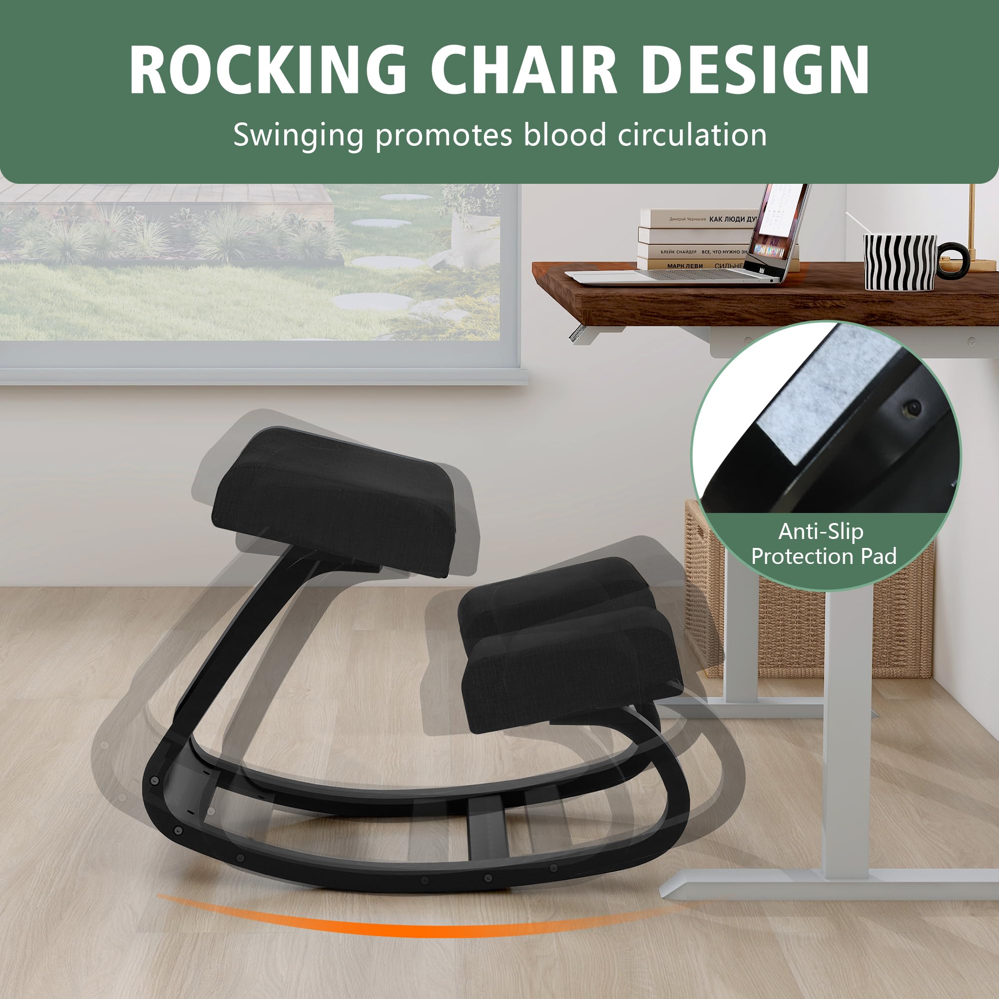 Chaise genoux ergonomique en bois massif avec fonction bascule, assise et repose-genoux rembourrés fuirBuro, bureau à domicile et apprentissage, jusqu'à 100 kg
