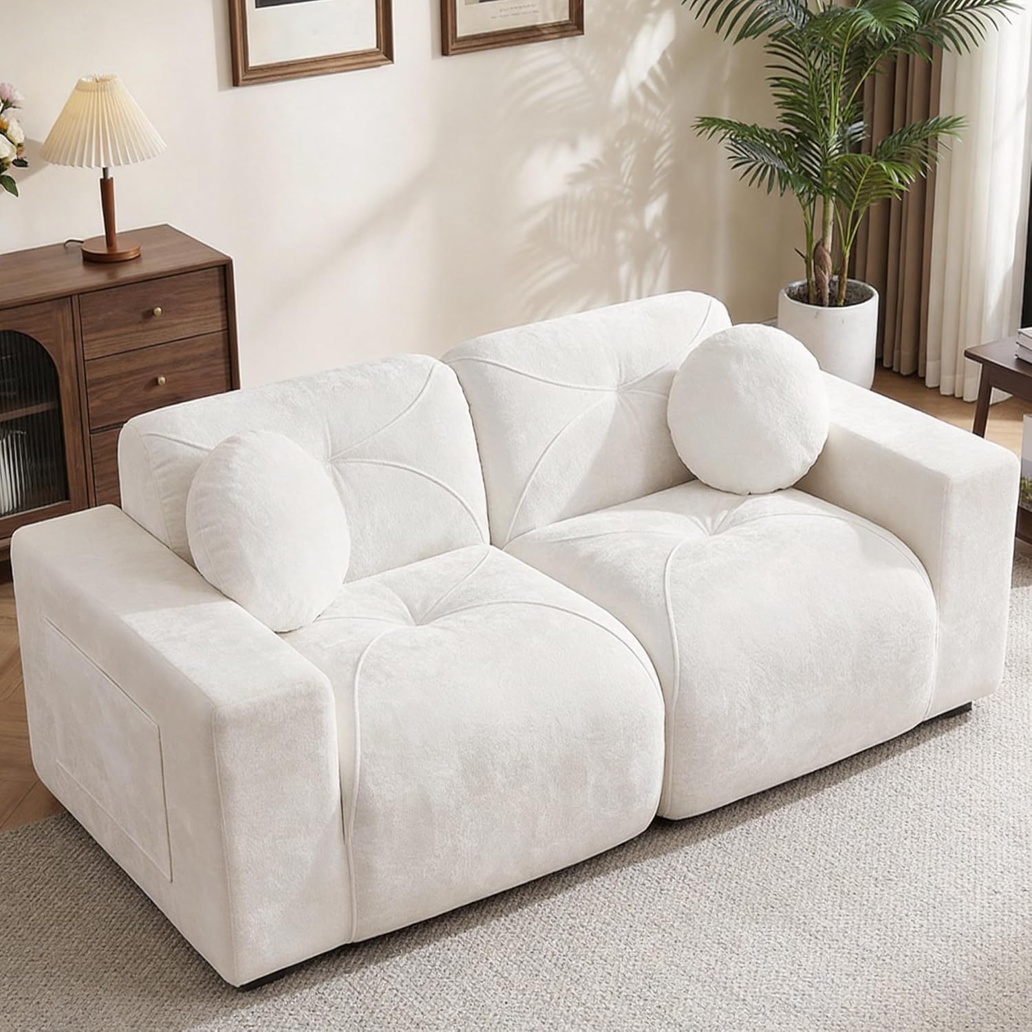 82" Modular Sectional Cloud Couch, Loveseat Sofa Boneless Couches, 2 Deep Seat Modern Comfy Velvet Sofa for Living Room, Bedroom, Apartment (Beige)