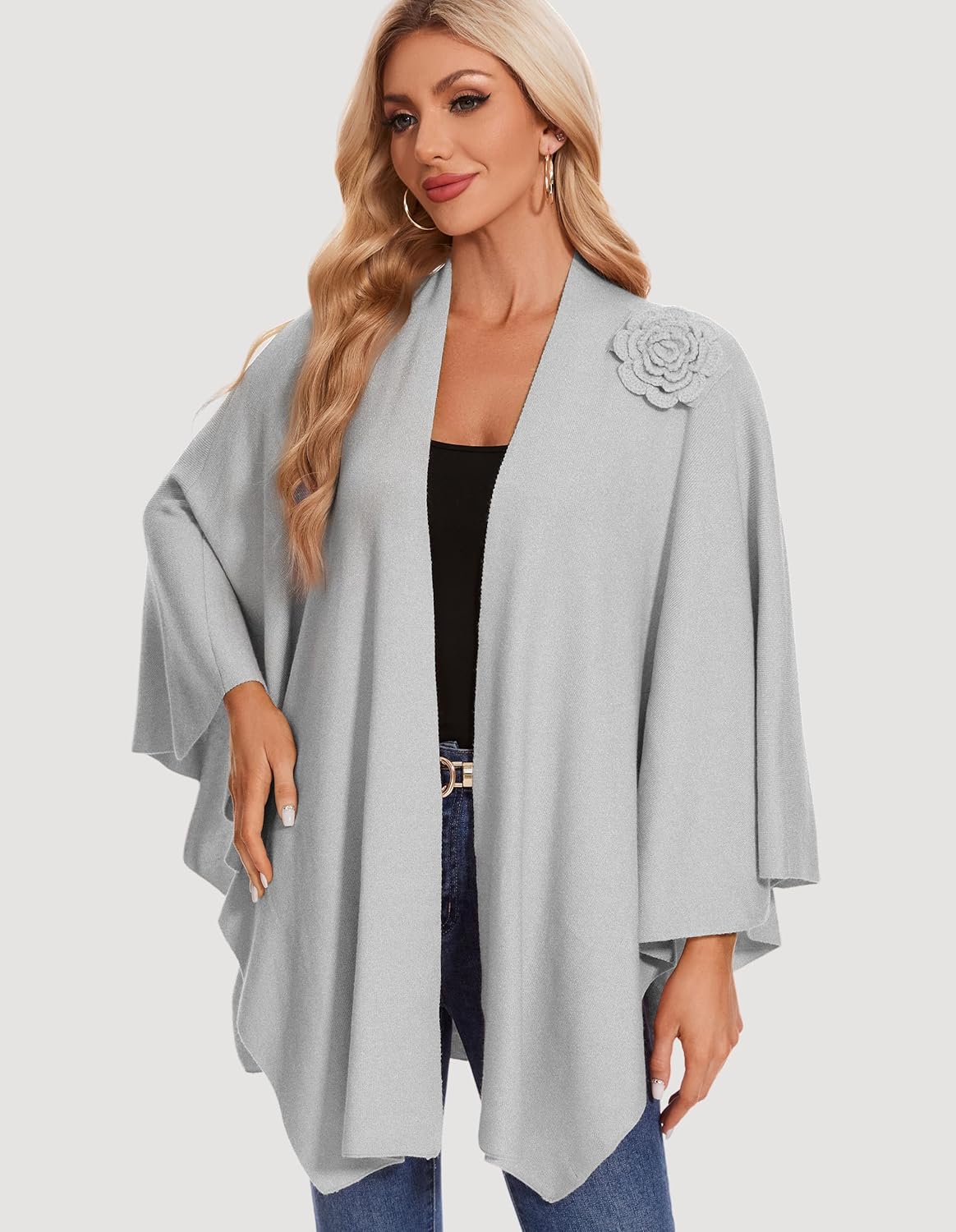 PULI Womens Elegant Cross Front Shawl Wraps Floral Wraps Soft Ponchos Cape Warm Travel Shawls - Image 2