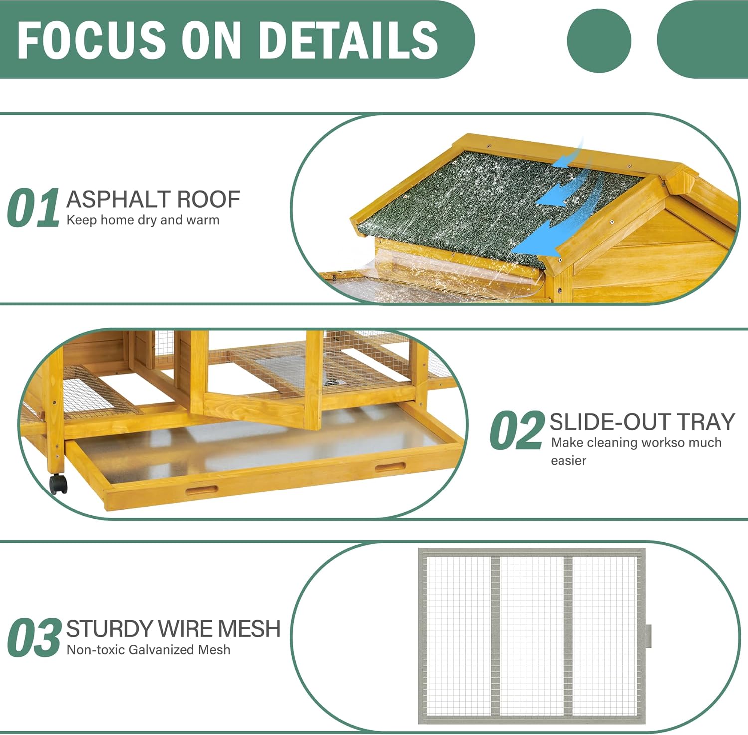 Outdoor Wooden Rabbit Cage:Rabbit Hutch Indoor, Bunny Hutch with Leak-Proof Pull Out Tray&Hideout, Small Animal Cage for Rabbits, Large Guinea Pigs, Portable Habitat with Lockable Wheels