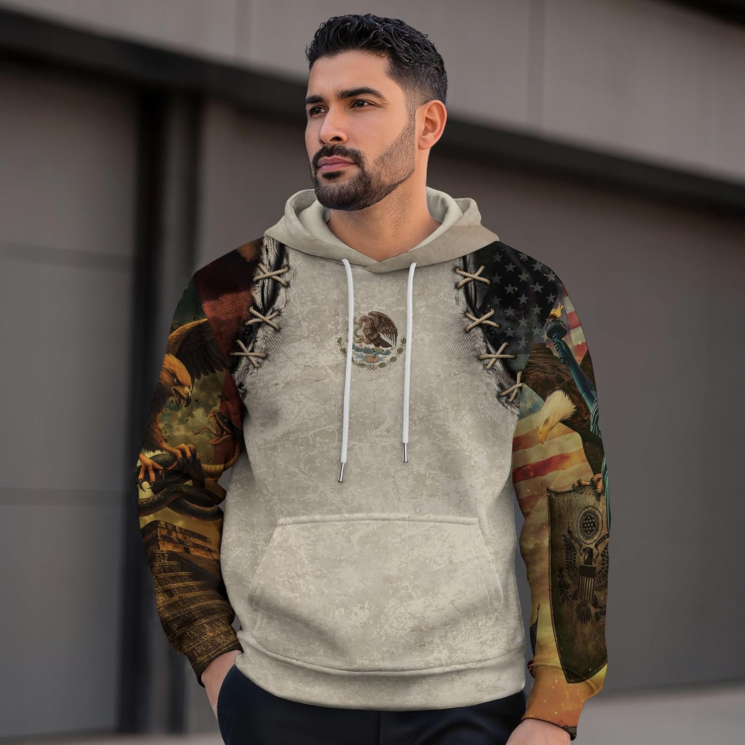 Aztec Hoodie Men, Mexican Hoodies For Men, Mexican American Hoodie, Native Hoodies - Image 2