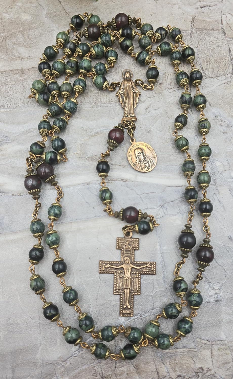 Bless And Heal Me 7 Joys of Mary Franciscan Crown Rosary - 7 Decade Vintage Bronze & Green Jasper - Image 5