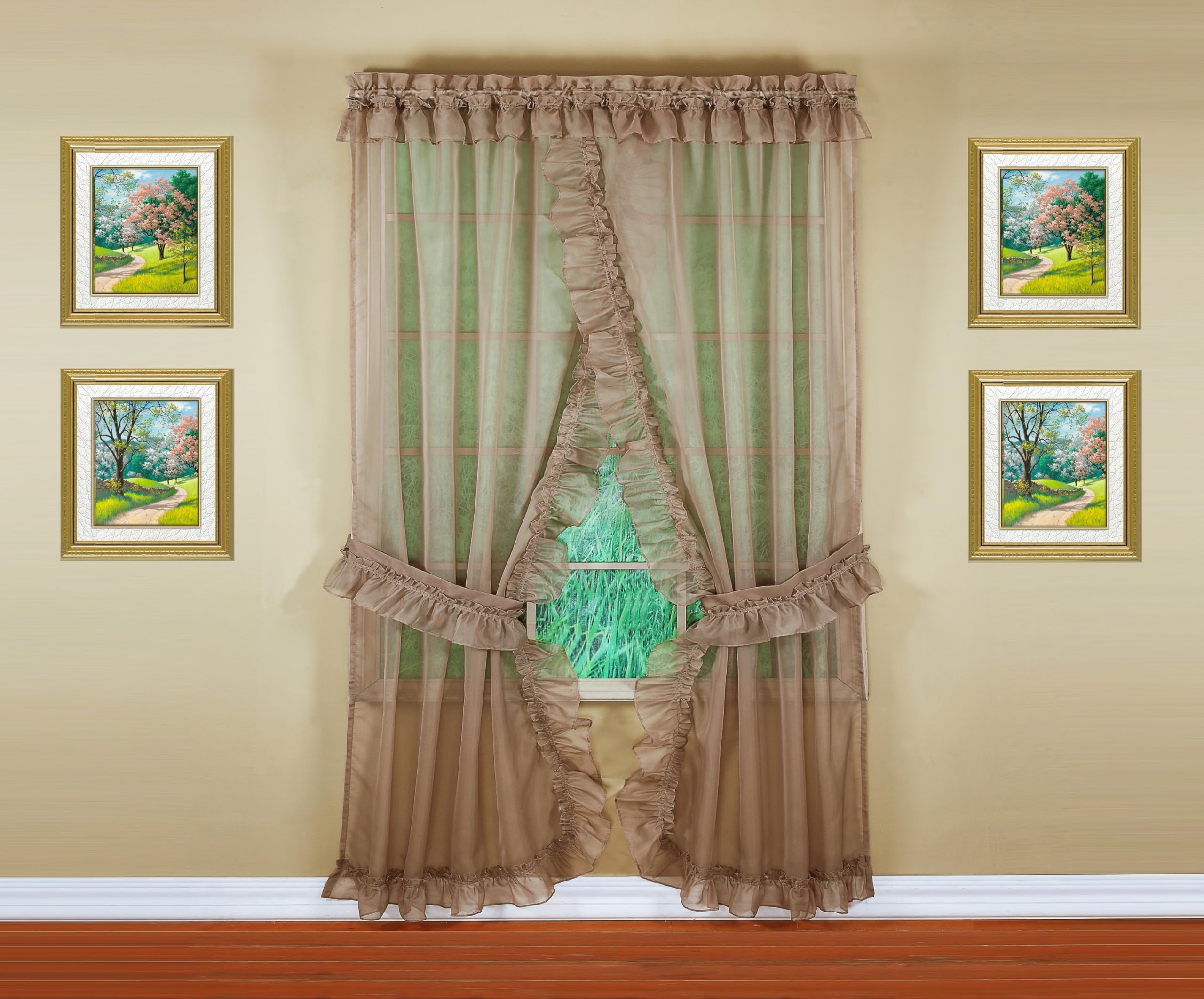 Today's Curtain, Emelia Priscilla Sheer Pair 60" W x 84" L, Taupe, 5-Piece-Set