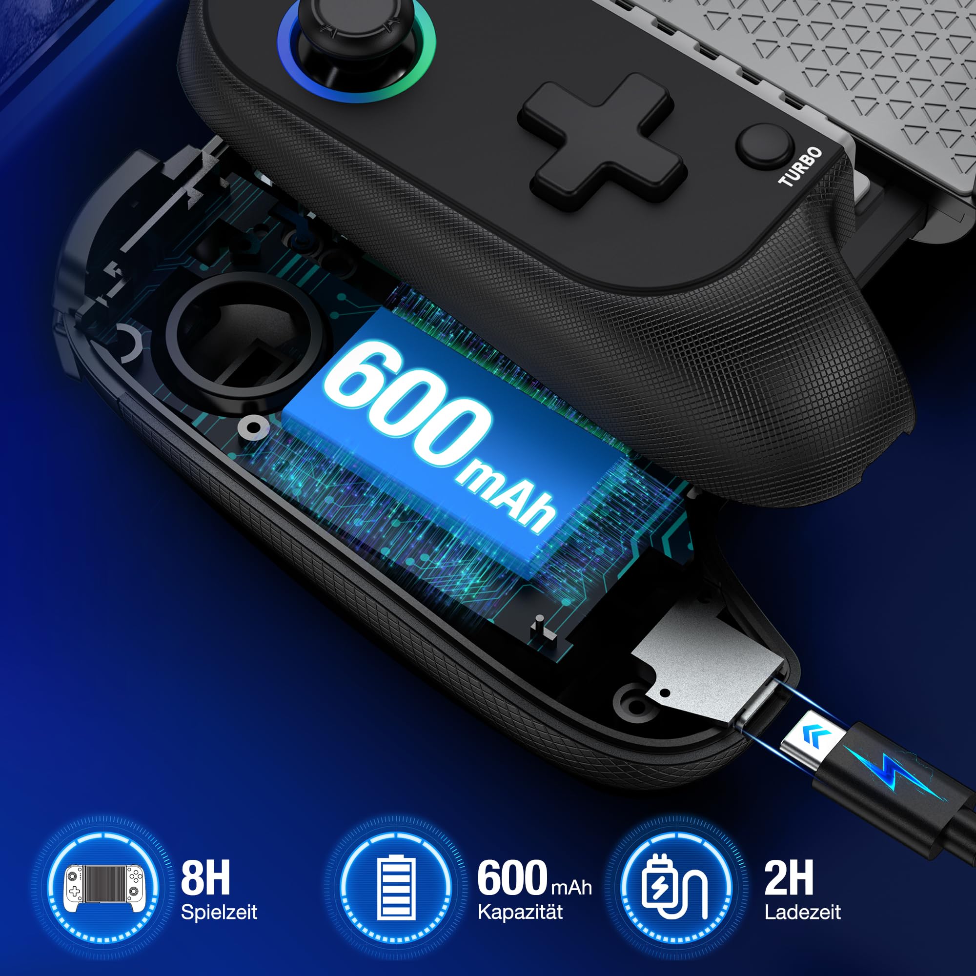 HASACOOL Handy Controller für iPhone/Android, Bluetooth Smartphone Controller mit Hall Effect Joystick/RGB Licht, Support Xbox Cloud/Steam Link/GeForce Now/MFi Apple Arcade/Roblox