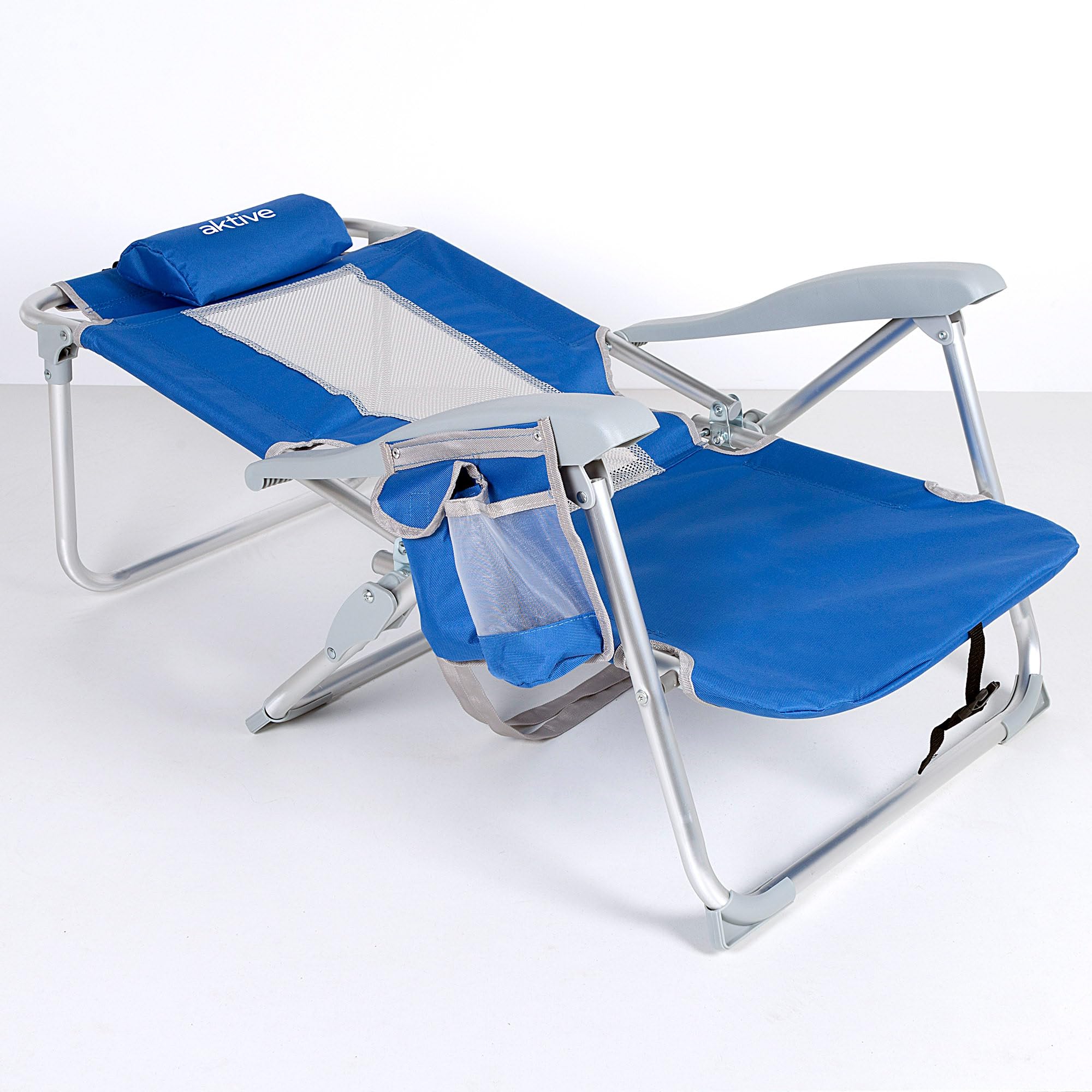 AKTIVE Confezione da 2 sedie da spiaggia pieghevoli, 5 posizioni, colore blu, 49 x 56 x 78 cm, con cuscino imbottito, tasca laterale, manici, massimo 110 kg, paraurti anti-ribaltamento,