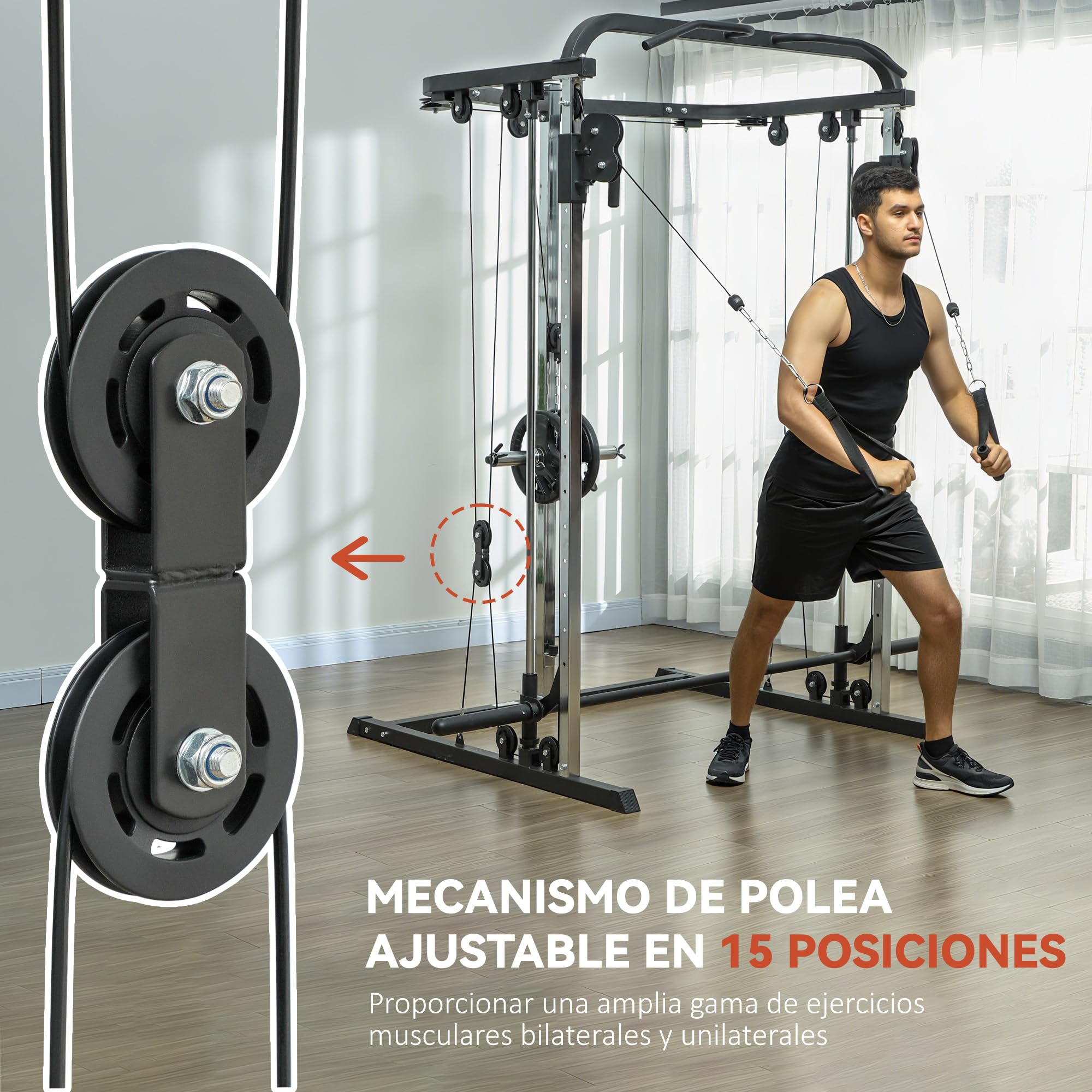 SPORTNOW Smith Machine Multiestación de Musculación Máquina Multifunción de Musculación con Soporte para Sentadillas y Barra para Pesas para Entrenamiento Fitness en Hogar Negro