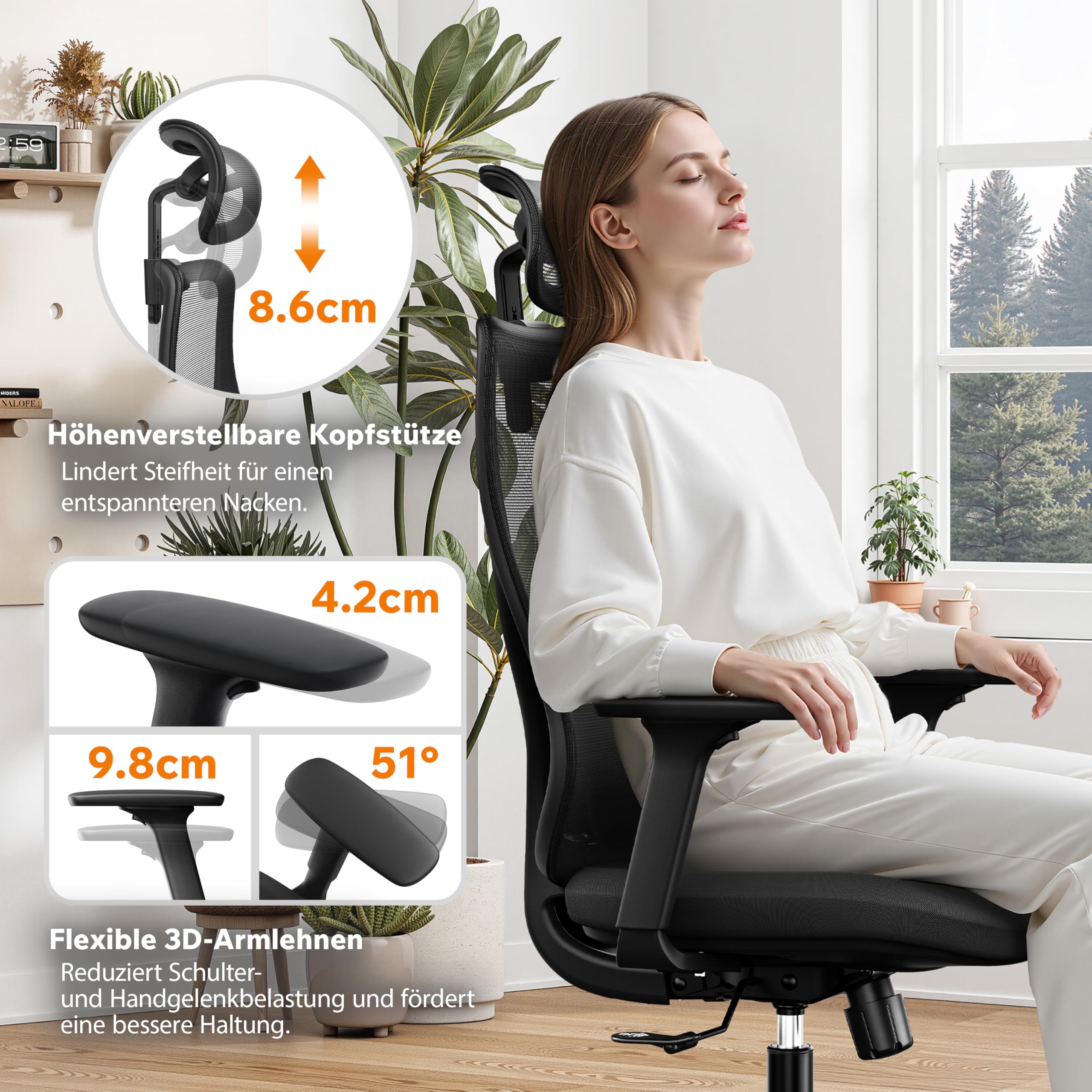 SENSE7 Bürosessel ergonomisch verstellbar bis 150 kg Schwarz für Gamer