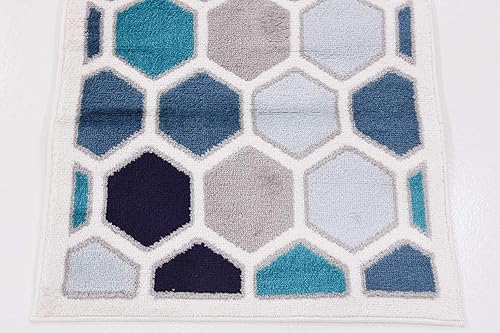 Miniatura 7 de Unique Loom Metro Collection - Alfombra hexagonal geométrica multicolor abstracta, 2 x 13 pies, marfilazul