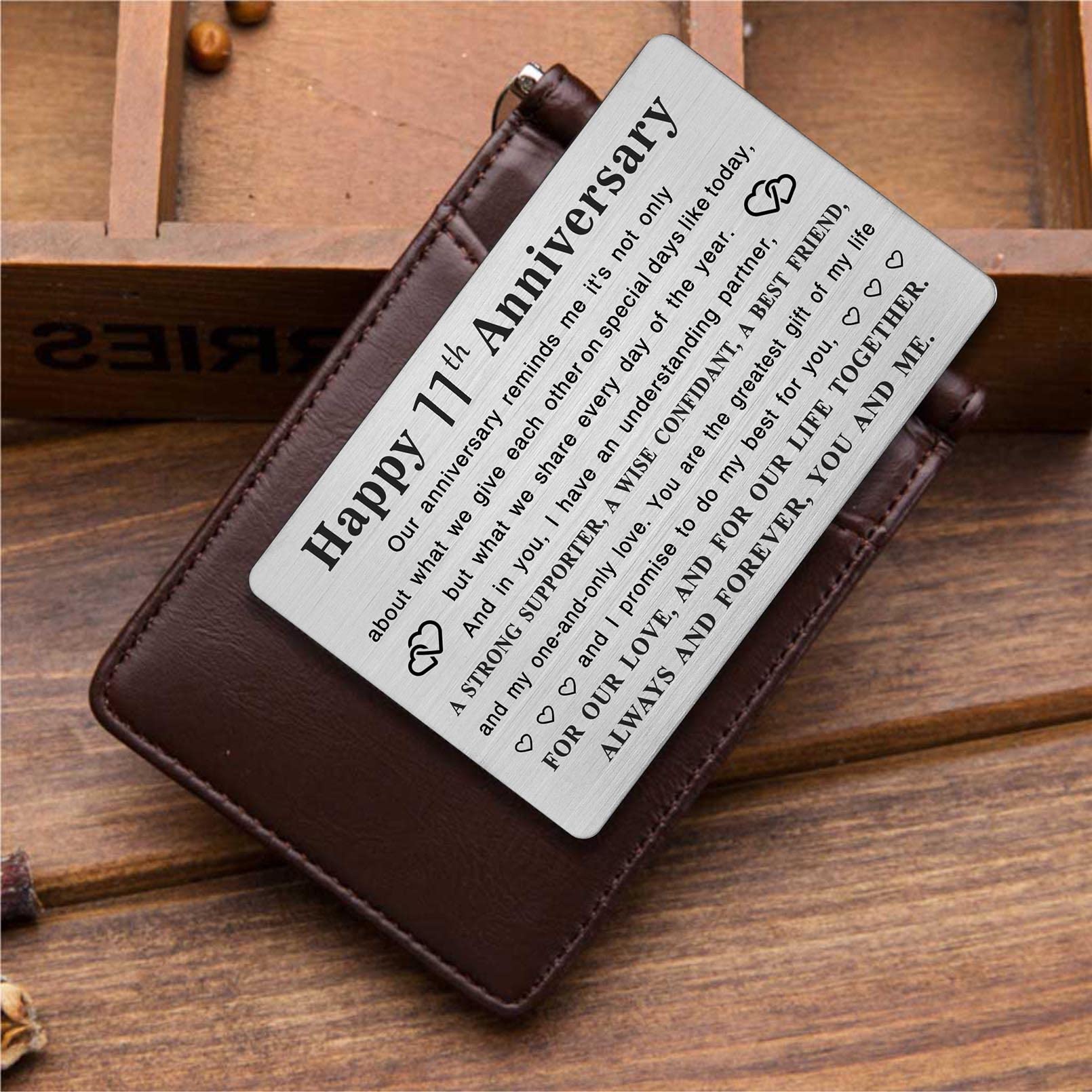 Stainless Steel 11 Year Anniversary Engraved Wallet Card Gift For Husband Or Wife - View #9