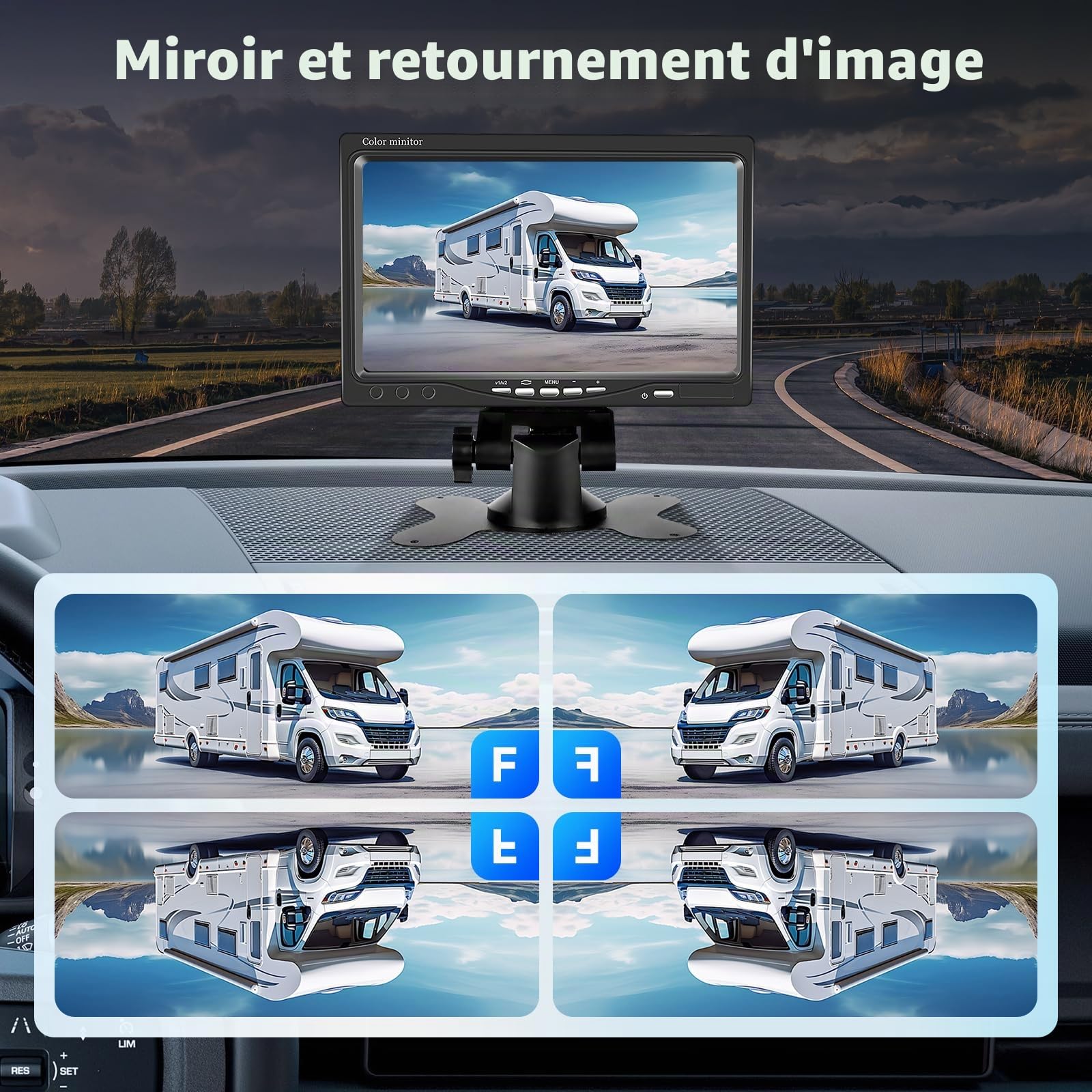 Kit caméra arrière Filaire avec écran LCD 7 Pouces, caméra de recul étanche IP68 pour Voiture, Camping-Car, Caravane, SUV, caméra arrière LED avec Vision Nocturne HD, 12V-24V