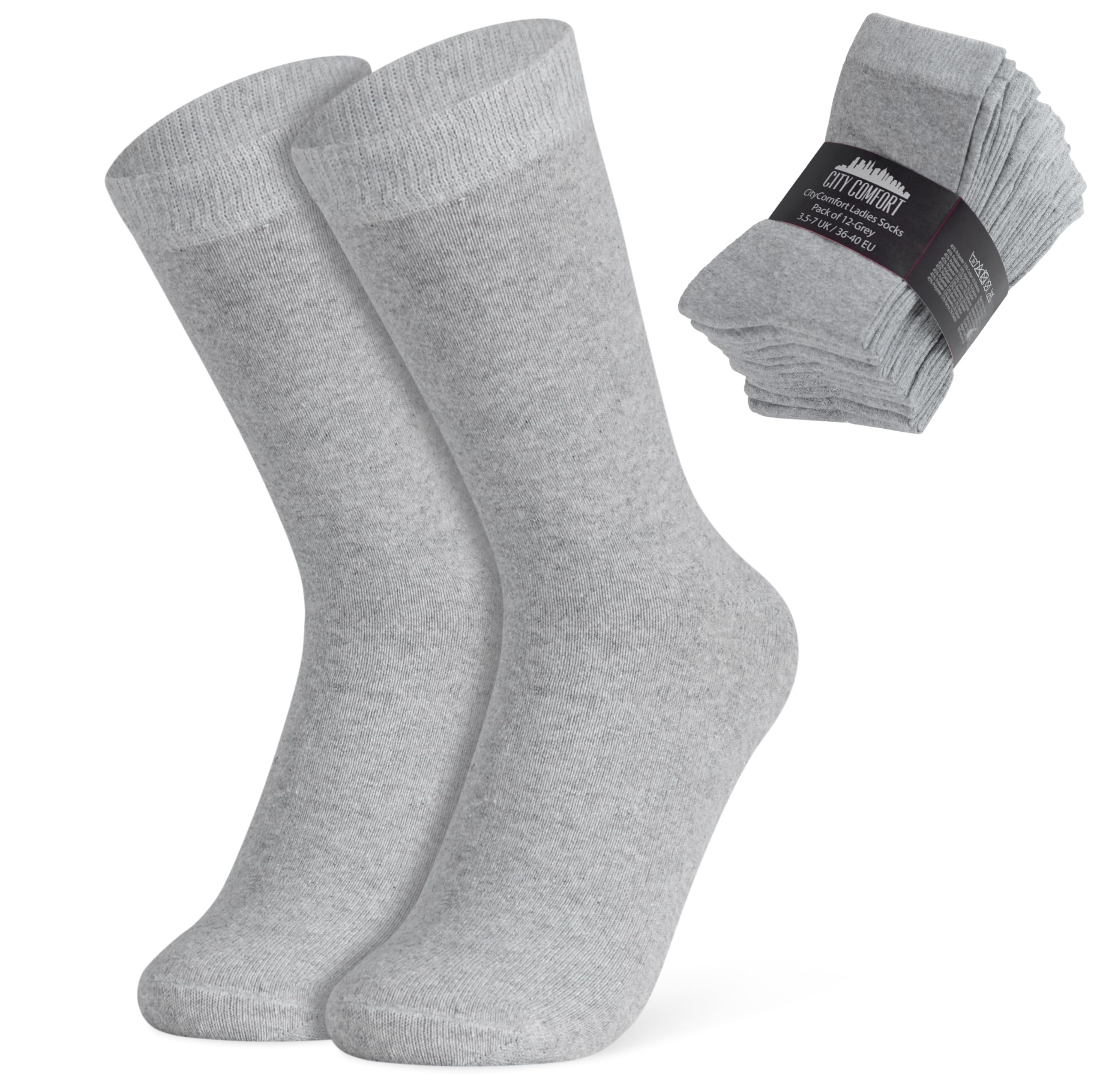 Citycomfort Women's Grey-12 Pack Socks 12 Pack Gifts For Teens Calf Length Socks Vibrant Colourful Breathable Sports Casual Work (Grey-12 Pack)