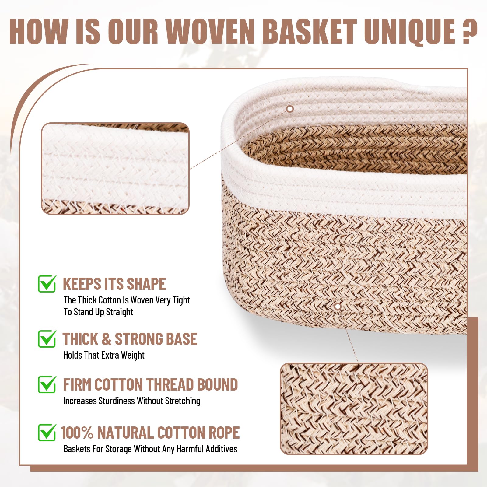 Lot de 4 paniers de rangement en corde de coton tressé – panier rangement salle de bain,Panier de Rangement empilables pour la salle de bain,la chambre d’enfant,les jouets et les cosmétiques