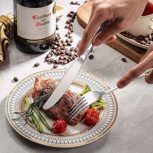 Miniatura 4 de Juego de cubiertos de acero inoxidable de 40 piezas, incluye tenedor, cuchara y cuchillo, magnífico juego de cubiertos, juego de utensilios de