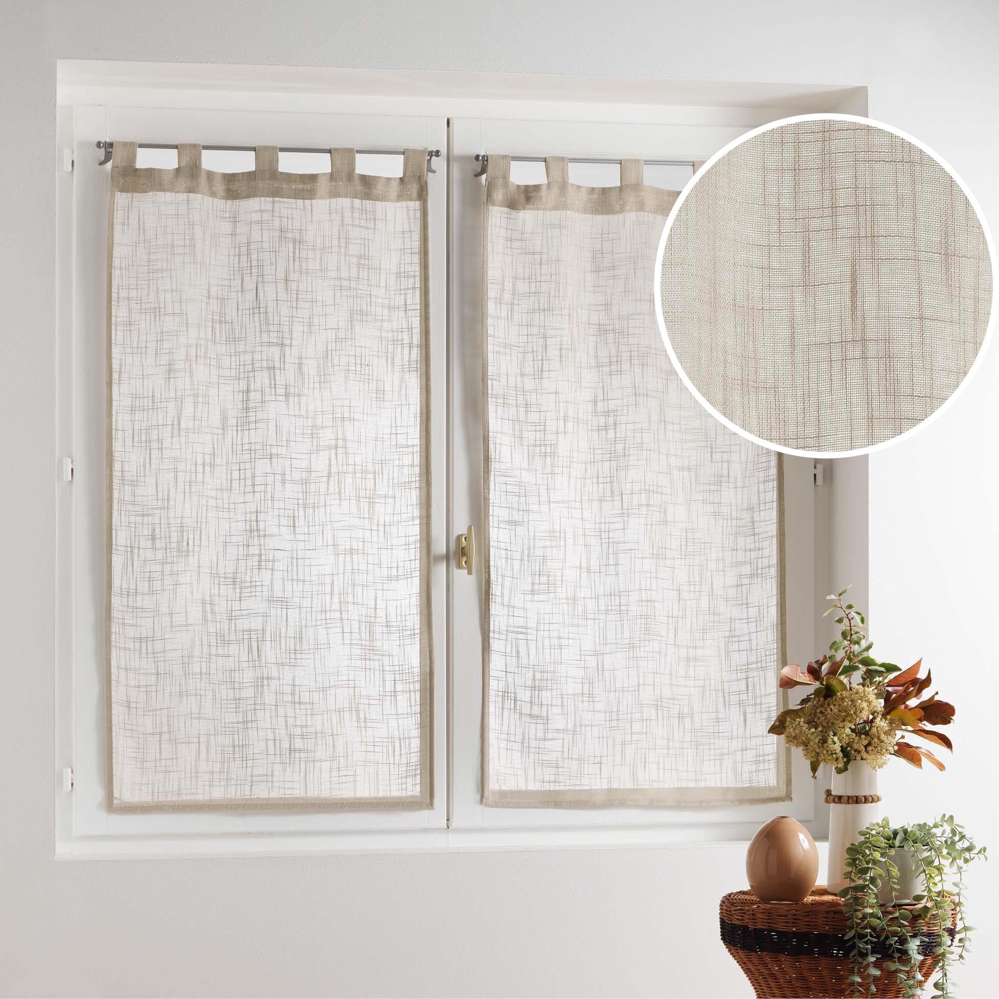 Voilages à Passants Haltona - Paire Droite Effet Lin Blanc 120x60 Cm - Stylé Et Naturel