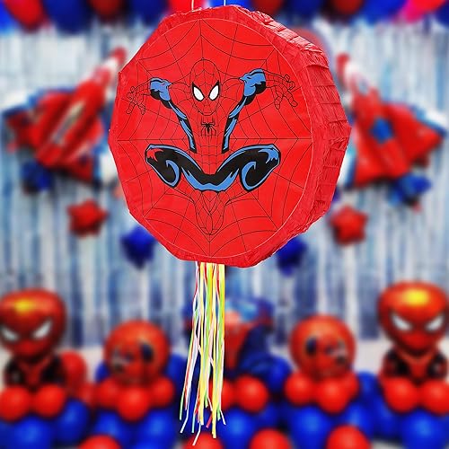 Miniatura 6 de Piñata de araña con venda, murciélago y relleno, suministros de fiesta de héroe araña, decoraciones de cumpleaños para niños, decoración de baby