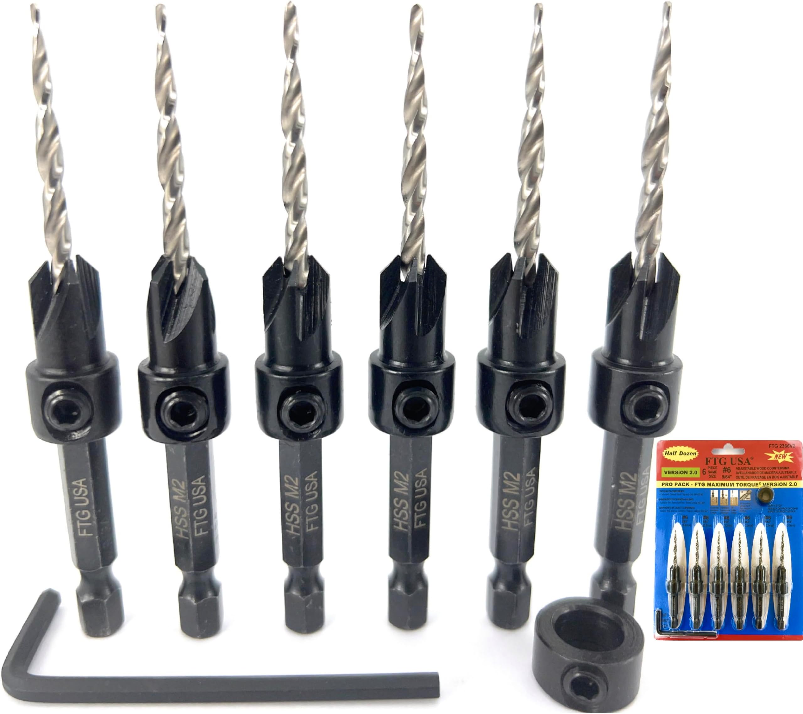 Wixine 1Set Countersink Drill Bit Set Adjustable Depth Stop Collar