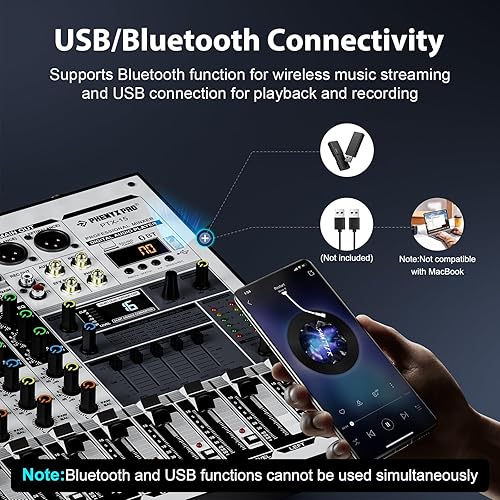 Miniatura 5 de Mezclador profesional de DJ mezclador de sonido Phenyx Pro con interfaz de audio USB mezclador de audio de 4 canales con ecualizador estéreo 16